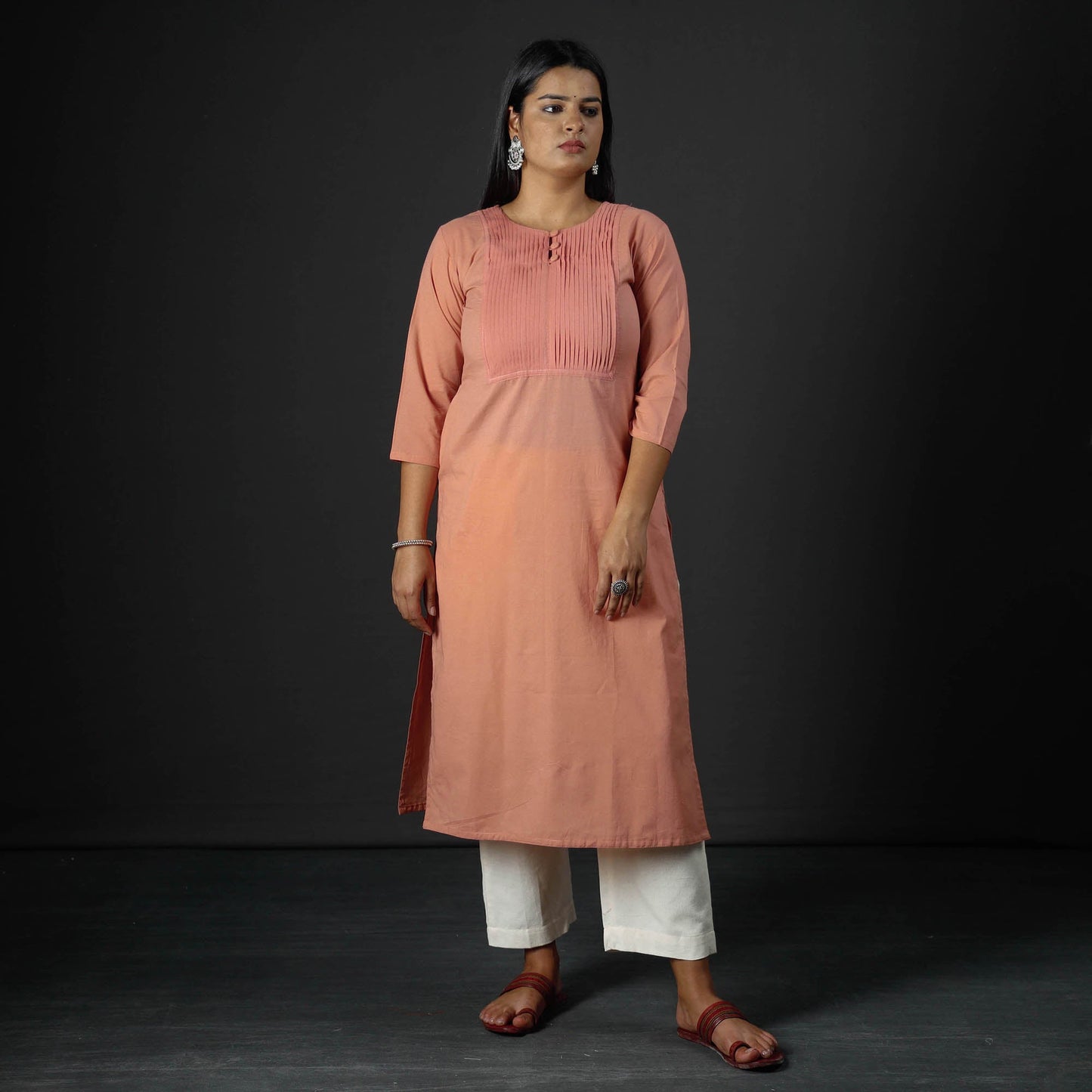 Plain Cotton Pintuck Long Kurta