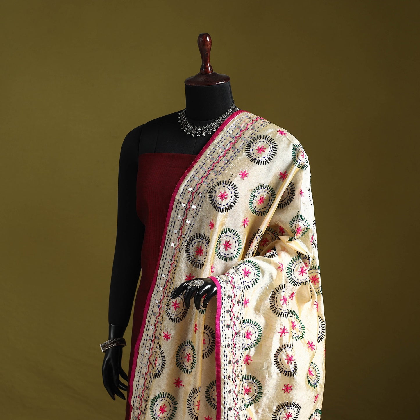 Ranihati chapa work chanderi silk hand embroidery dupatta