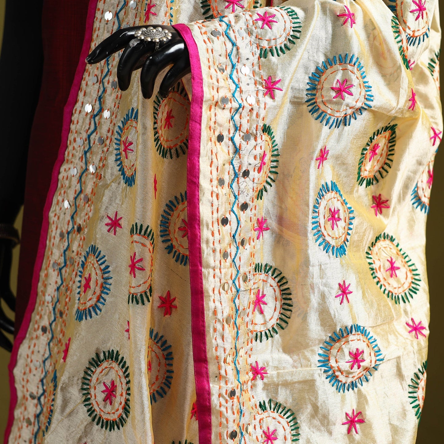 Ranihati chapa work chanderi silk hand embroidery dupatta