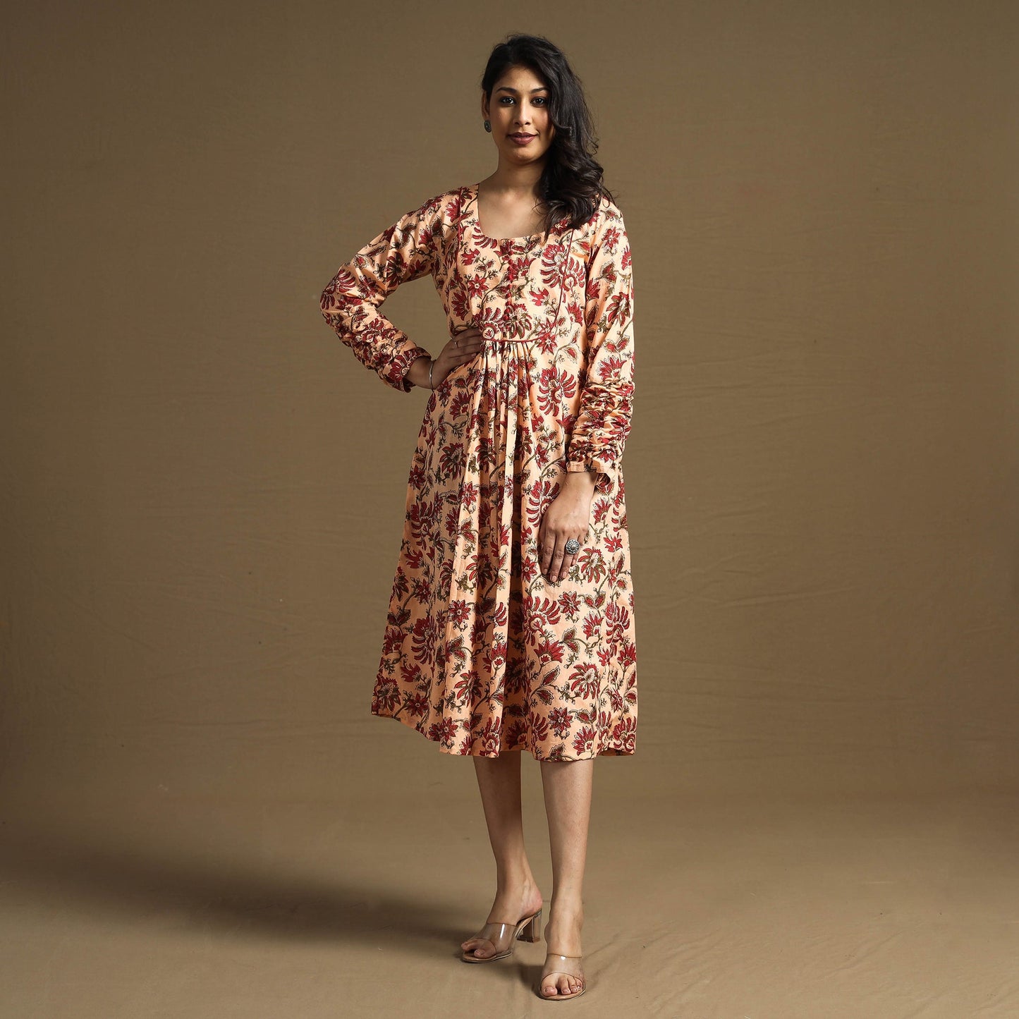 Buy Sanganeri Block Printed Cotton Flared Dress Online at iTokri.com