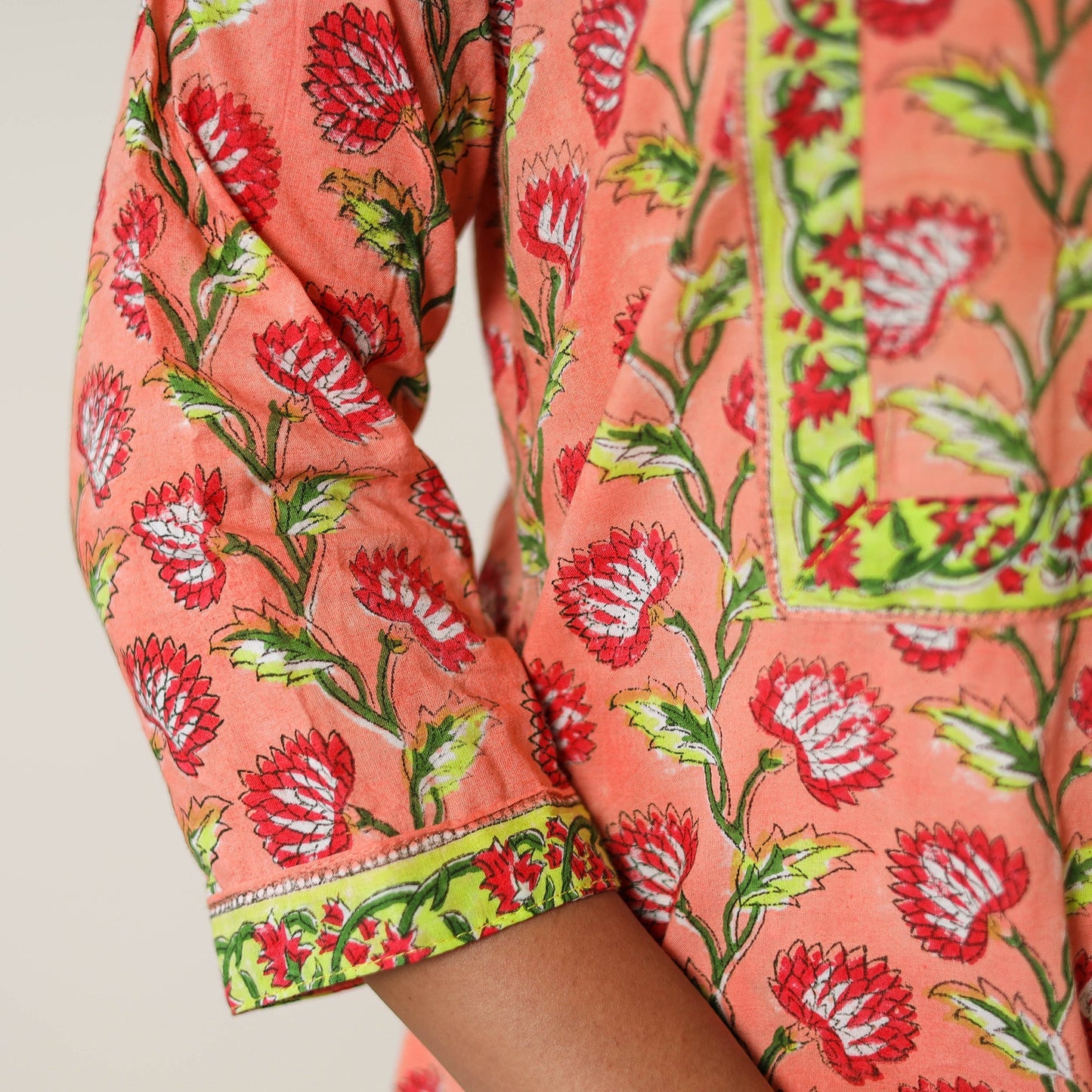Sanganeri Block Printed Cotton Kurta with Palazzo & Dupatta Set 04