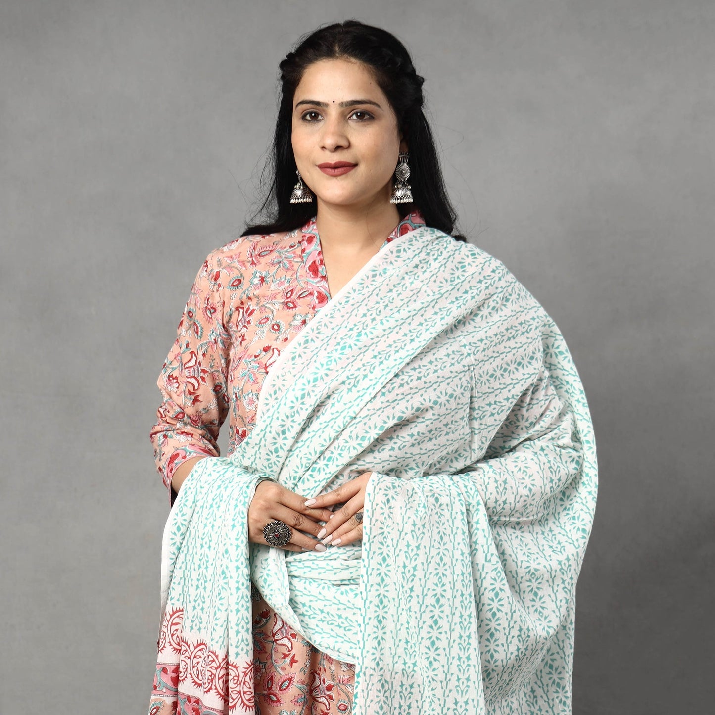 Sanganeri Block Printed Cotton Kurta with Palazzo & Dupatta Set Online at iTokri.com