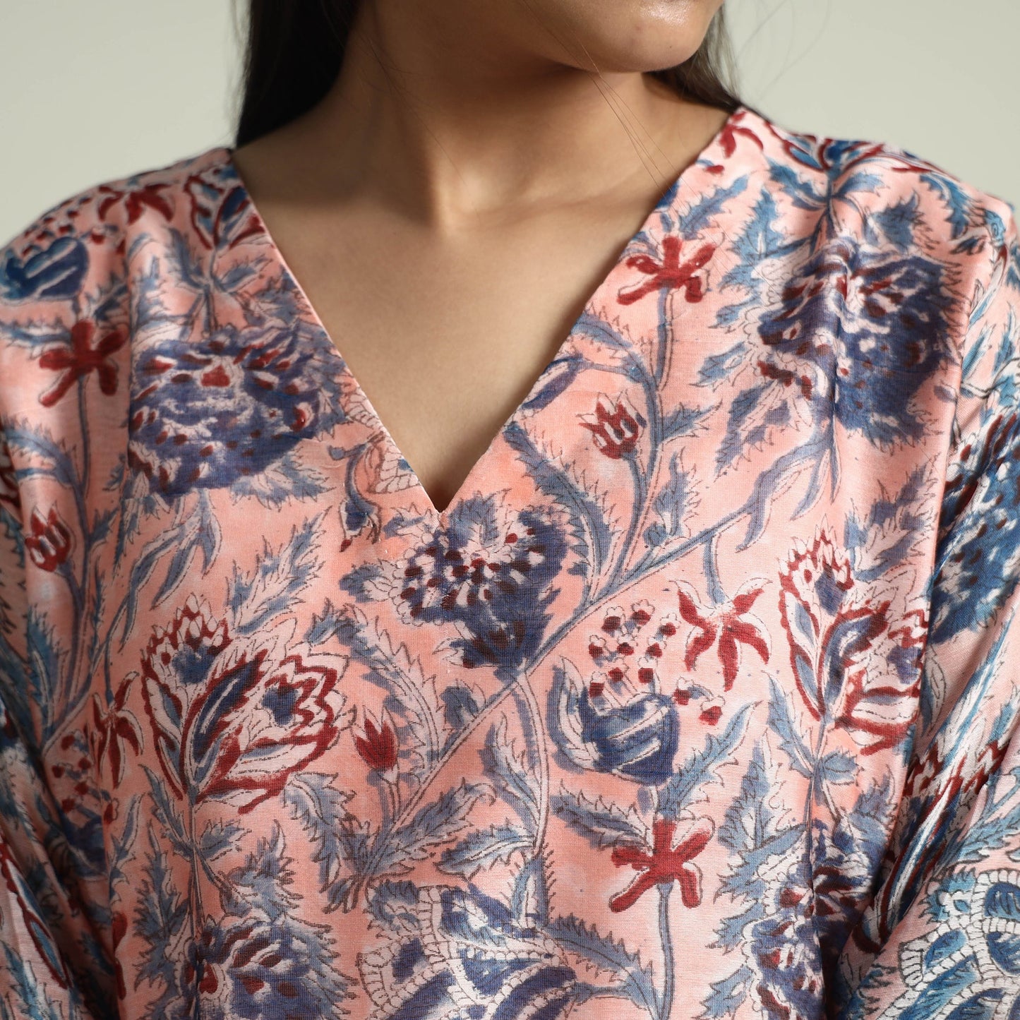 Peach - Sanganeri Block Printed Maheshwari Silk Kurta with Palazzo & Dupatta Set