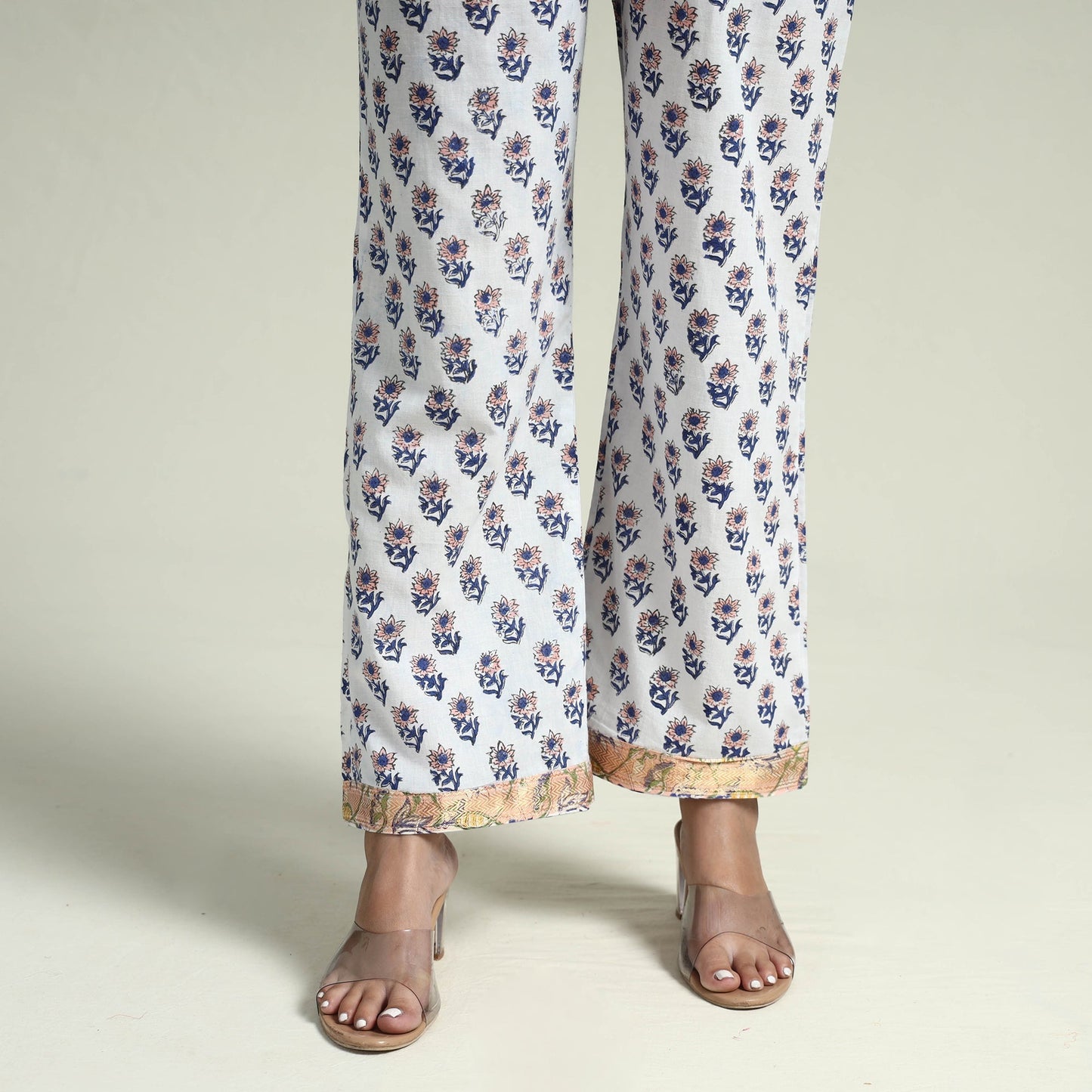Peach Sanganeri Block Printed Maheshwari Silk Kurta with Palazzo & Dupatta Set