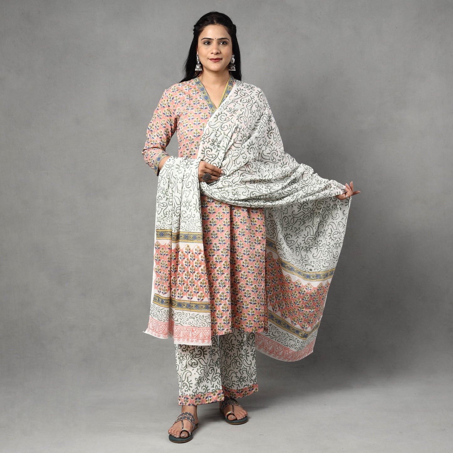 Sanganeri Kurta with Palazzo & Dupatta Set
