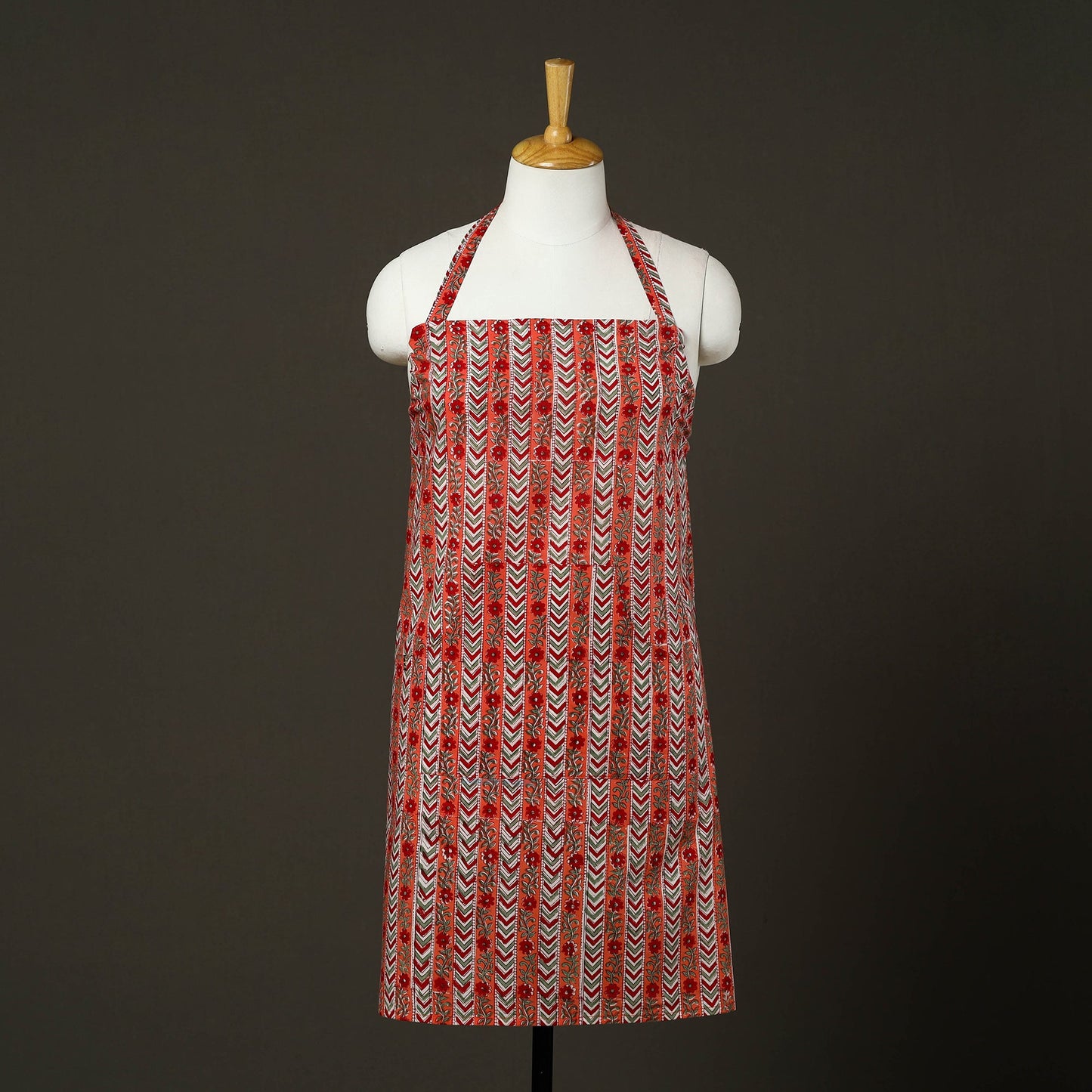 Peach - sanganeri cotton apron with pocket 09 - handcrafted