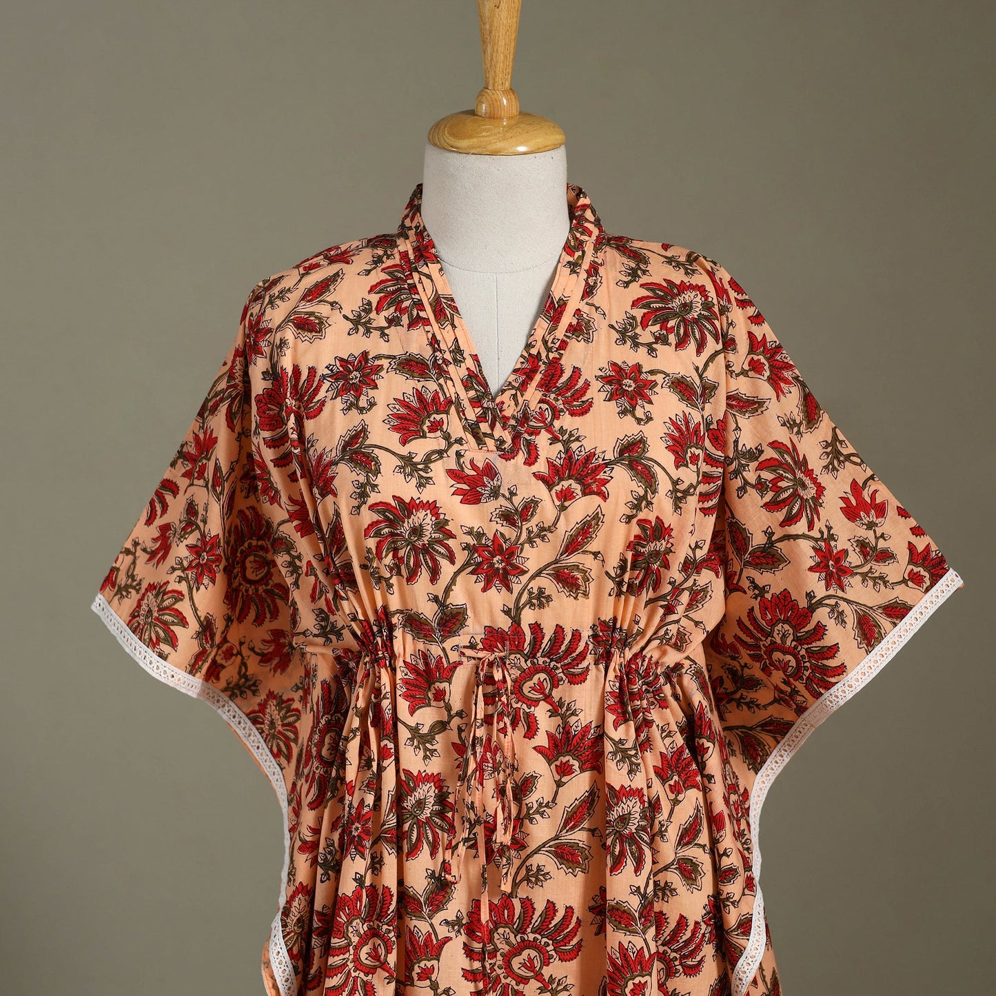 Peach Sanganeri Block Print Cotton Kaftan (Medium)