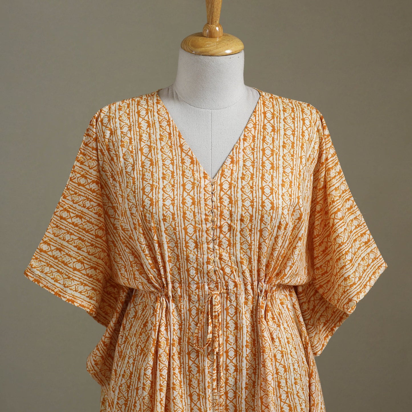 Peach Sanganeri Block Print Cotton Kaftan (Medium)