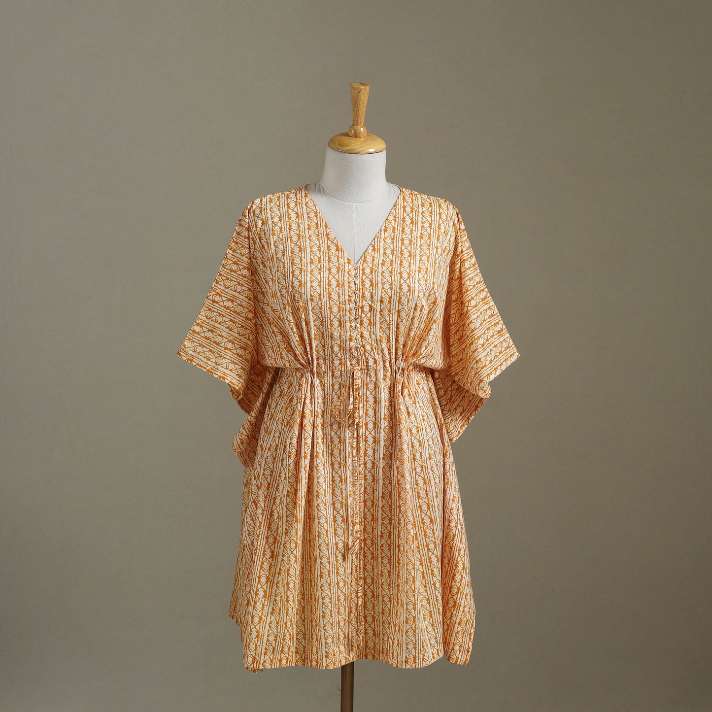 Peach Sanganeri Block Print Cotton Kaftan (Medium)