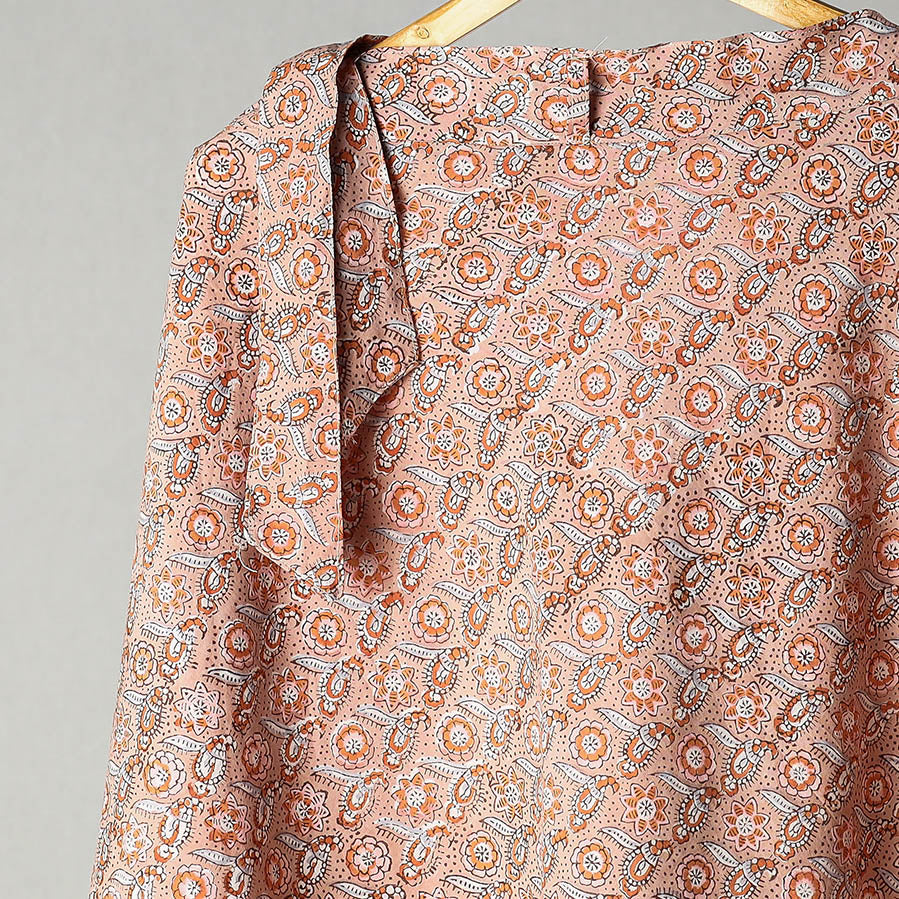 Peach Sanganeri Block Printed Cotton Wrap Around Skirt