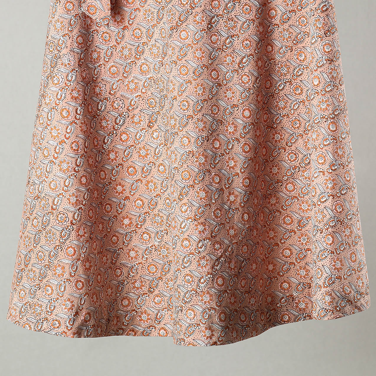 Peach Sanganeri Block Printed Cotton Wrap Around Skirt