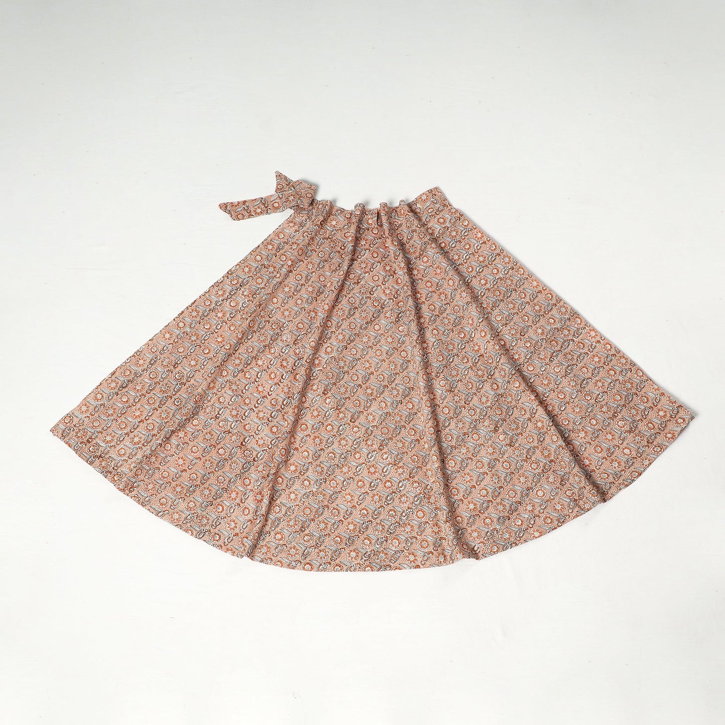 Peach Sanganeri Block Printed Cotton Wrap Around Skirt