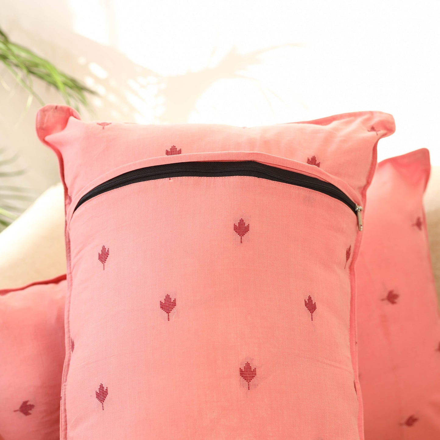 Buy Set of 2 Peach Jacquard Cotton Pillow Covers