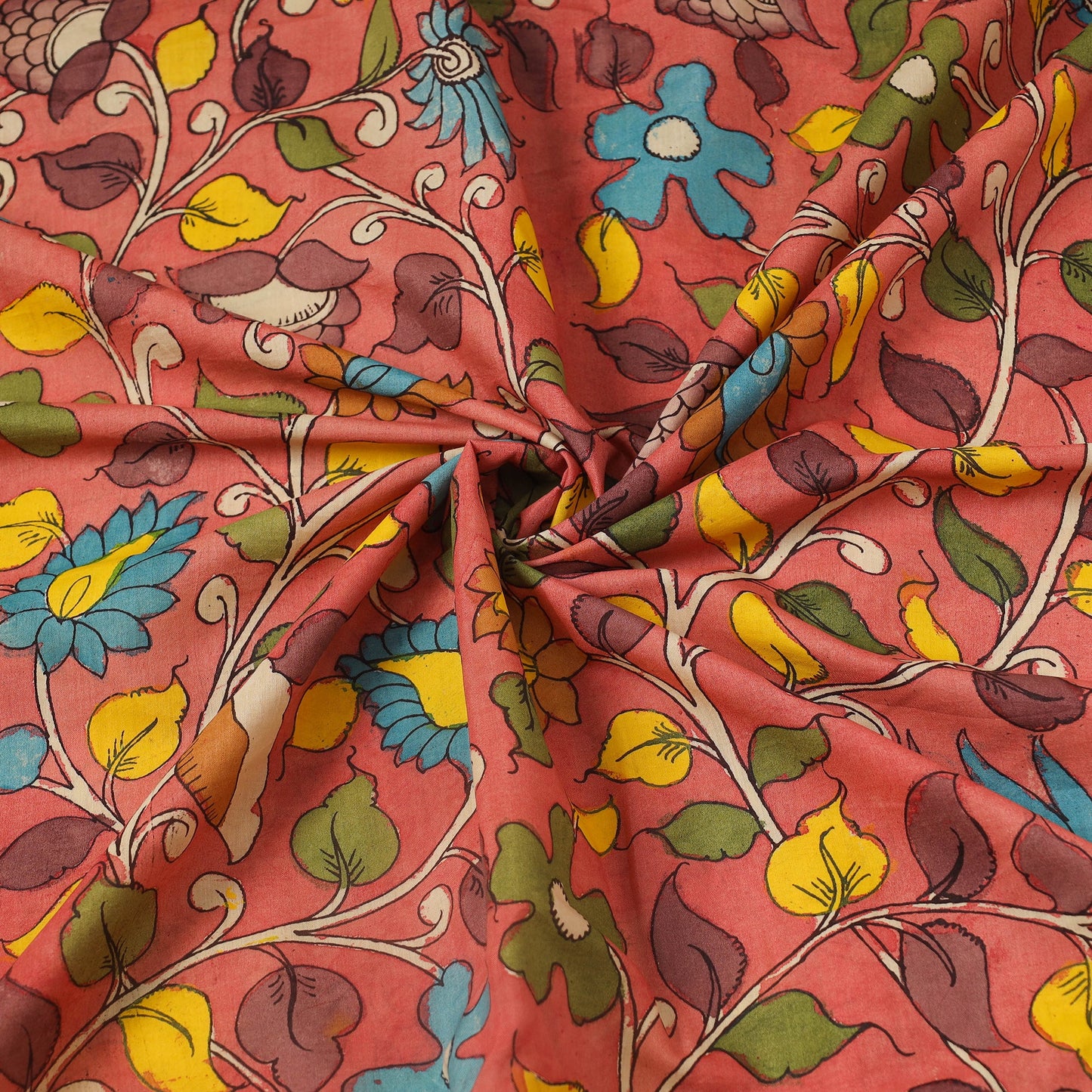 Silk Peach Handpainted Srikalahasti Pen Kalamkari Fabric