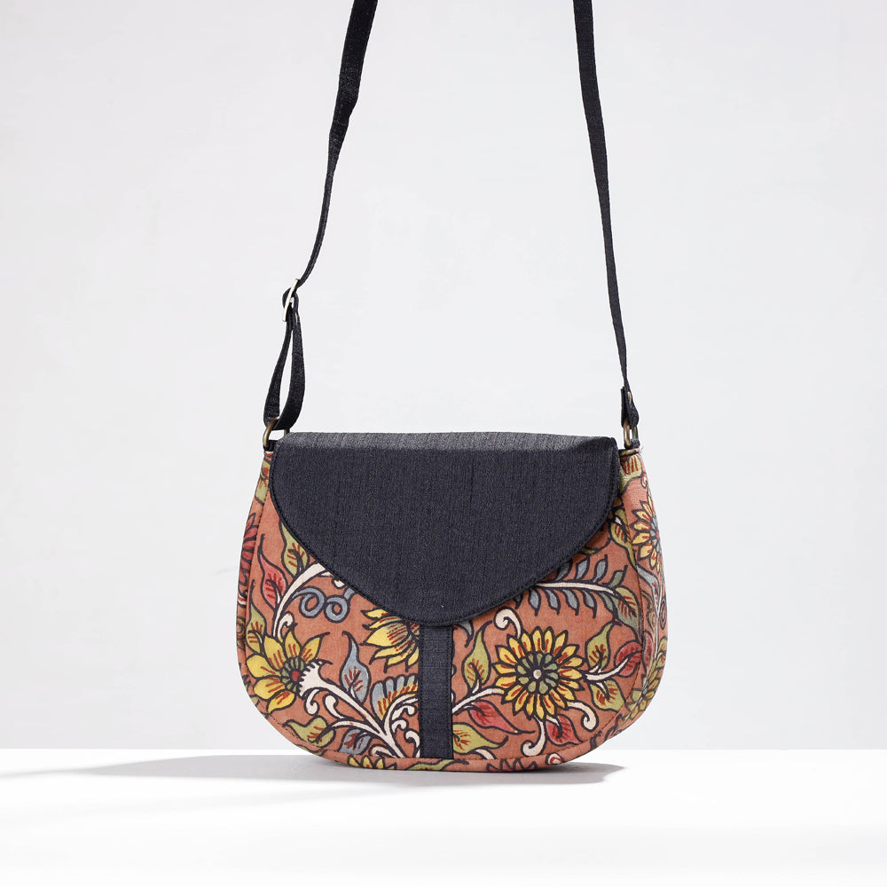 Peach Sling Bag - Handpainted Kalamkari Natural Dyed Ghicha Silk