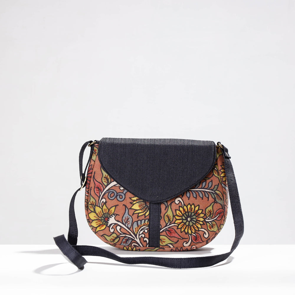 Peach Sling Bag - Handpainted Kalamkari Natural Dyed Ghicha Silk