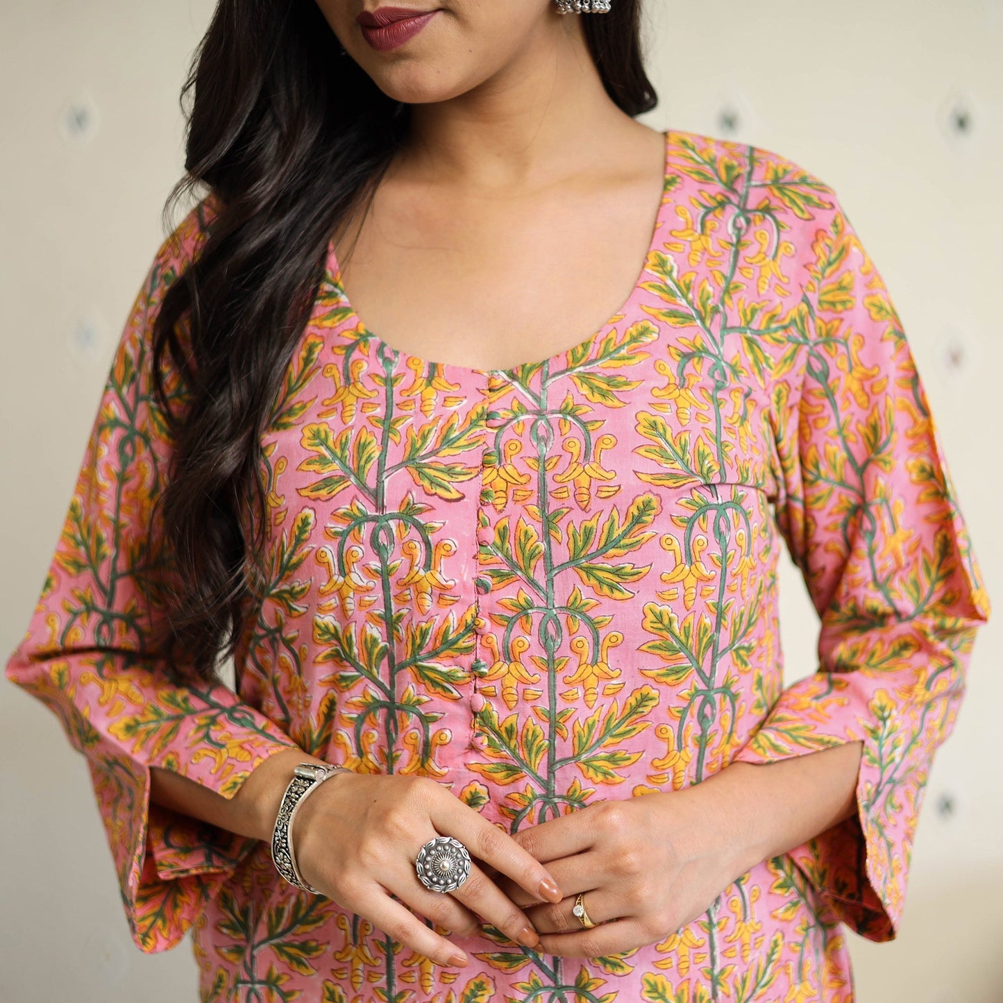 Peach Straight Cotton Block Print Sanganeri Kurta