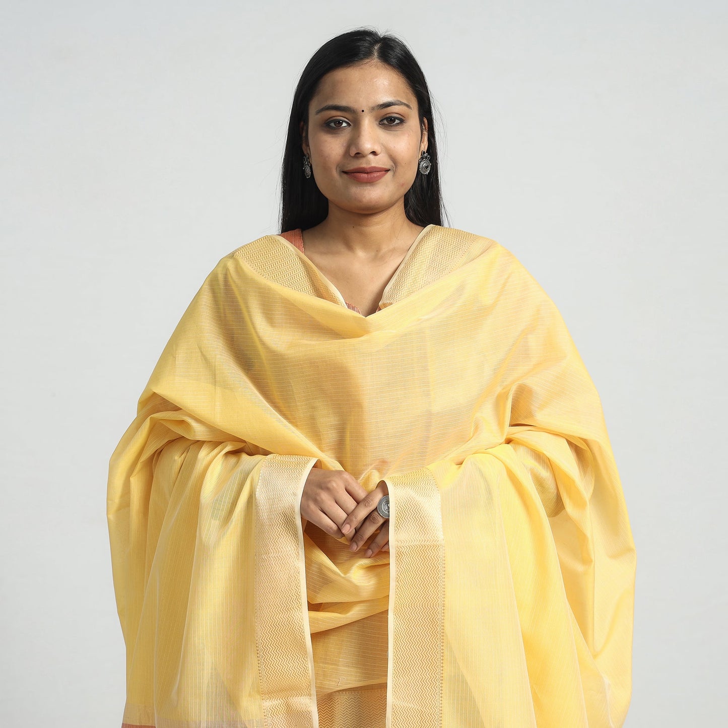 Traditional Maheshwari Handloom Silk Cotton Checks Kurta with Dupatta Set