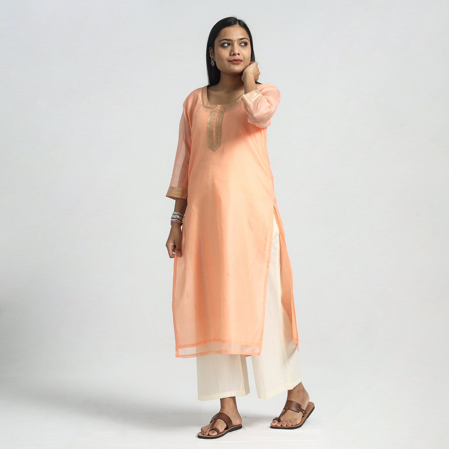 Traditional Maheshwari Handloom Silk Cotton Kurta with Dupatta Set