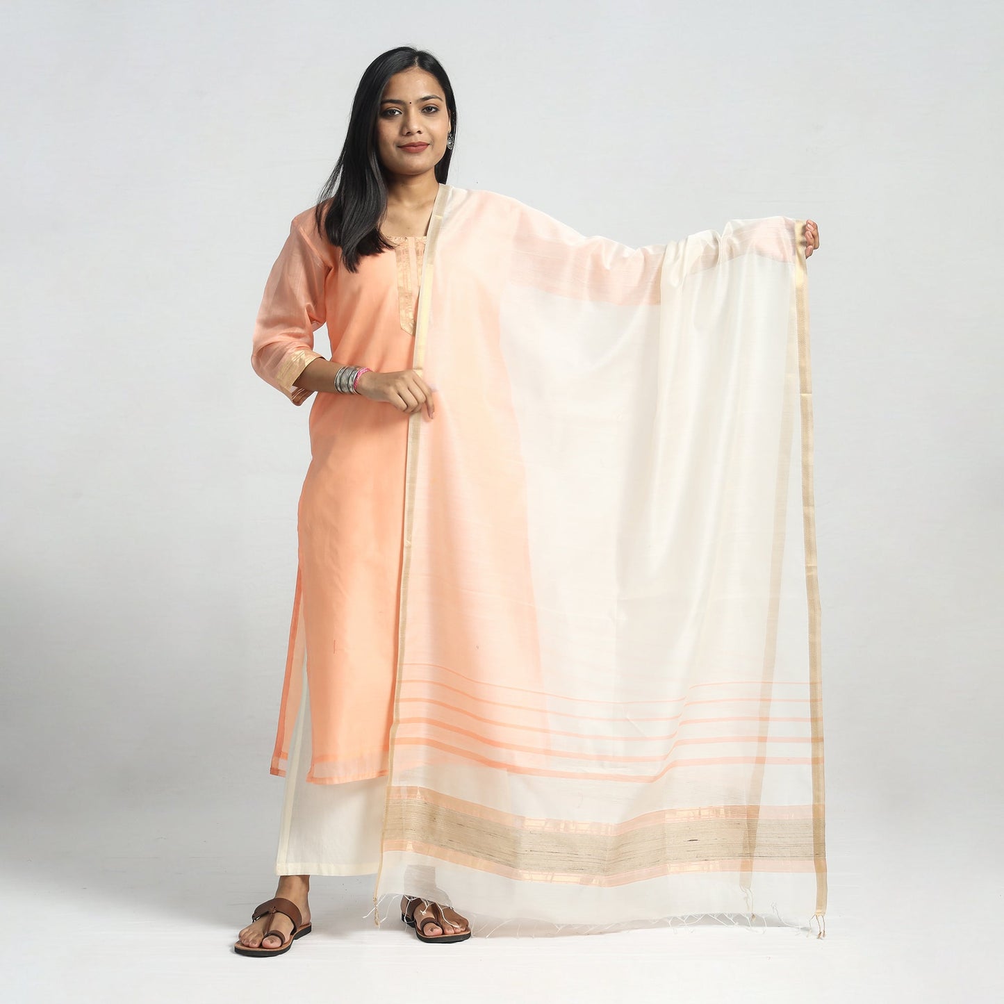 Traditional Maheshwari Handloom Silk Cotton Kurta with Dupatta Set