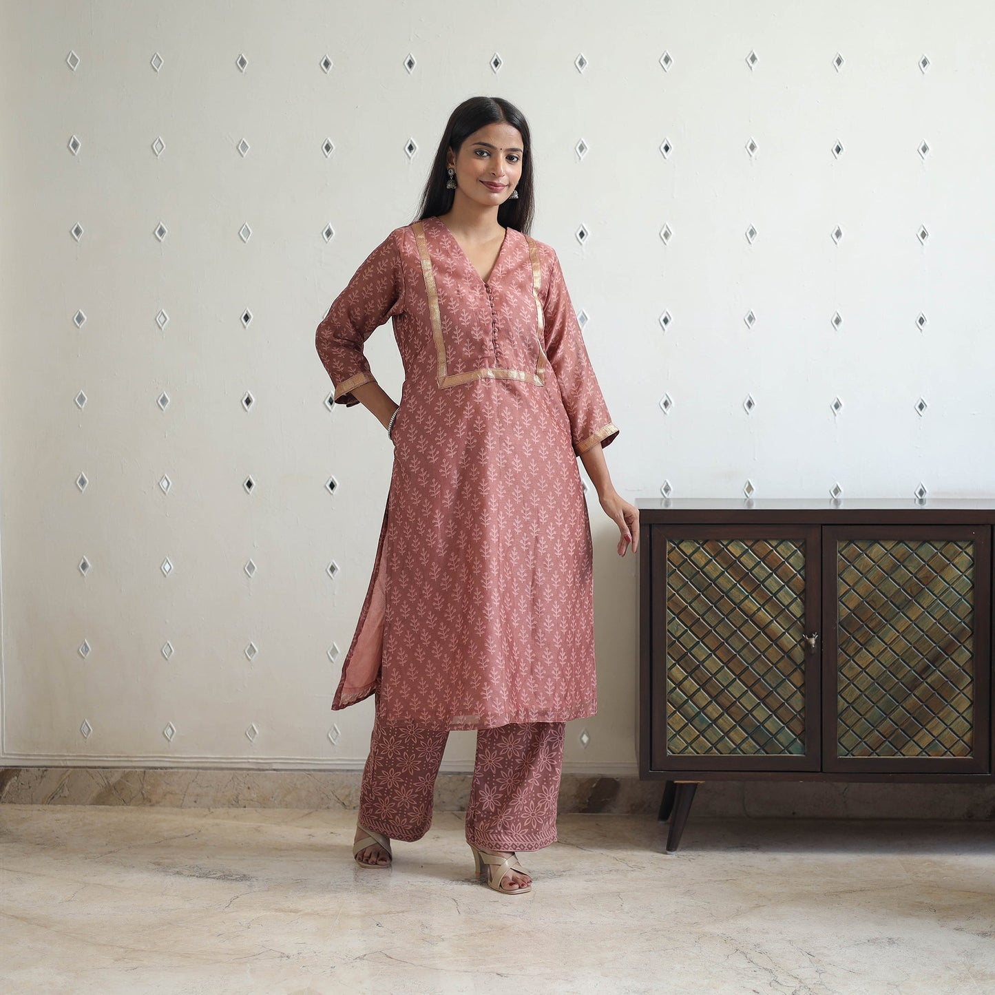 Buy Traditional Maheshwari Silk Bagru Print Kurta Set