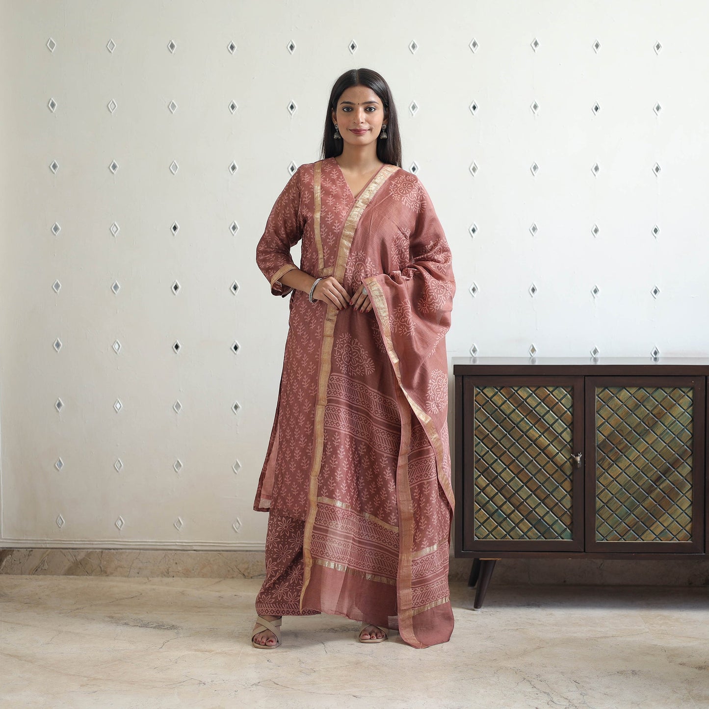 Buy Traditional Maheshwari Silk Bagru Print Kurta Set