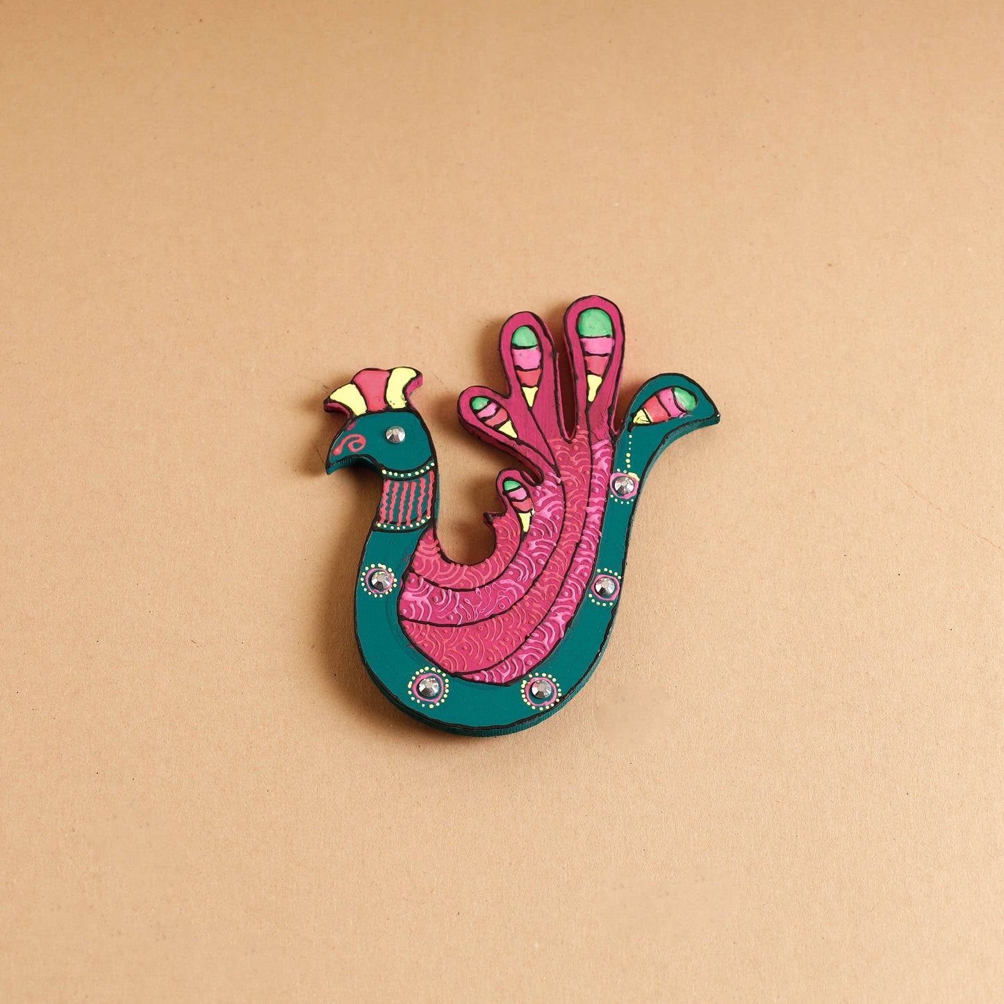 Peacock - Abstract Pastel Handpainted Wooden Magnet