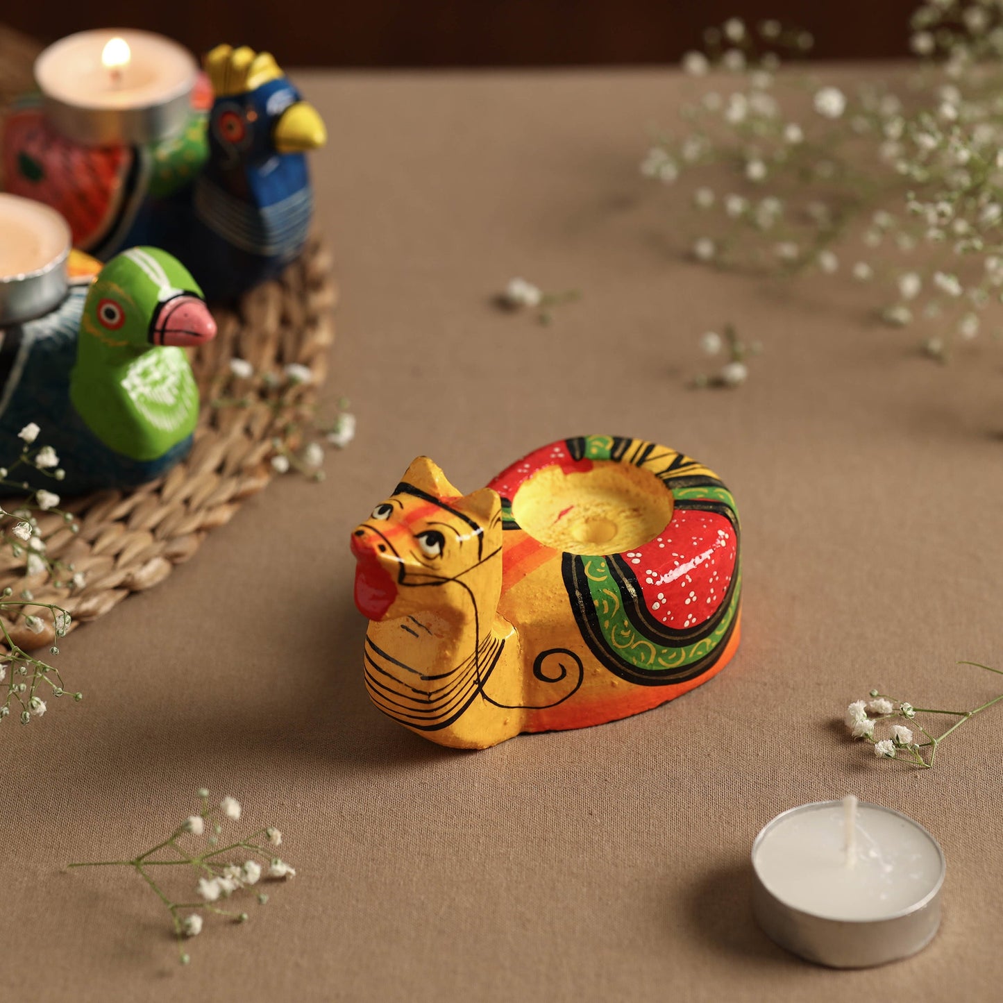 Banaras Handpainted Wooden Candle Holder