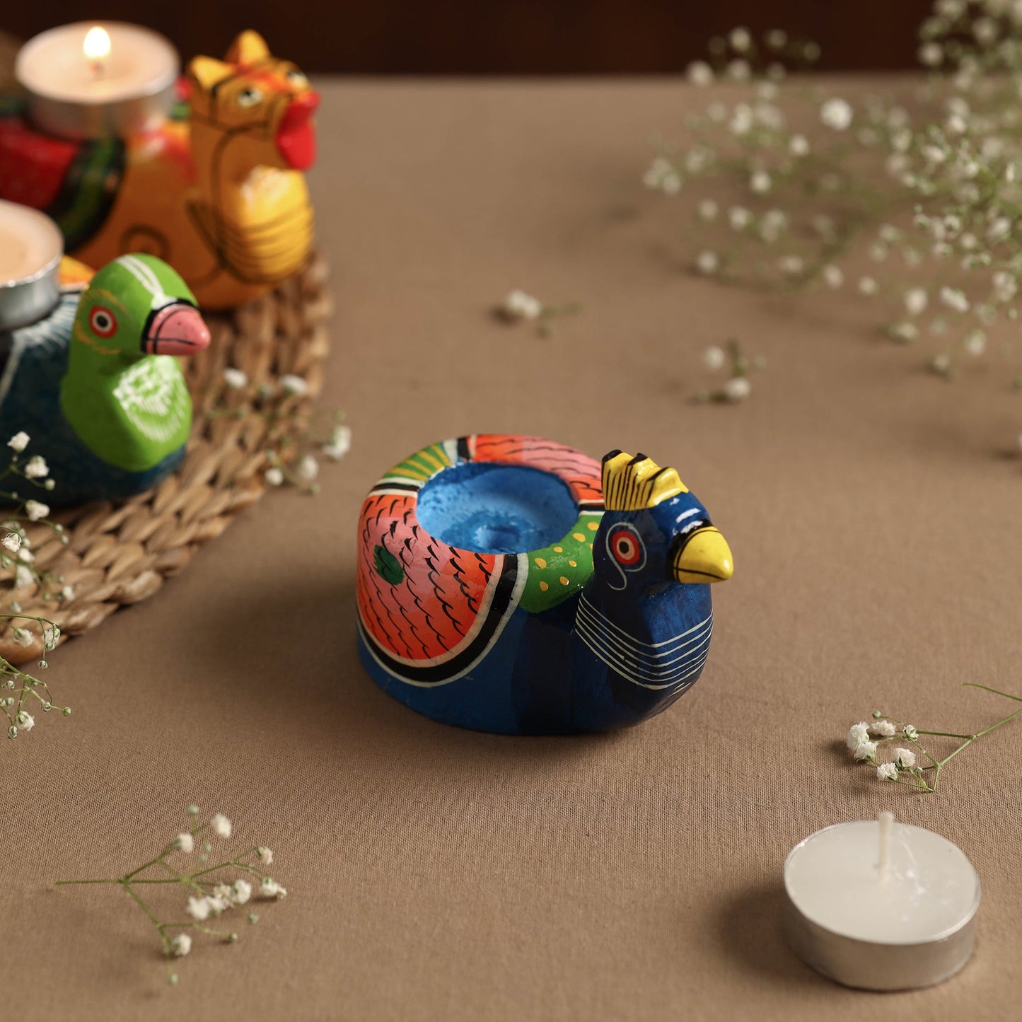 Banaras Handpainted Wooden Candle Holder