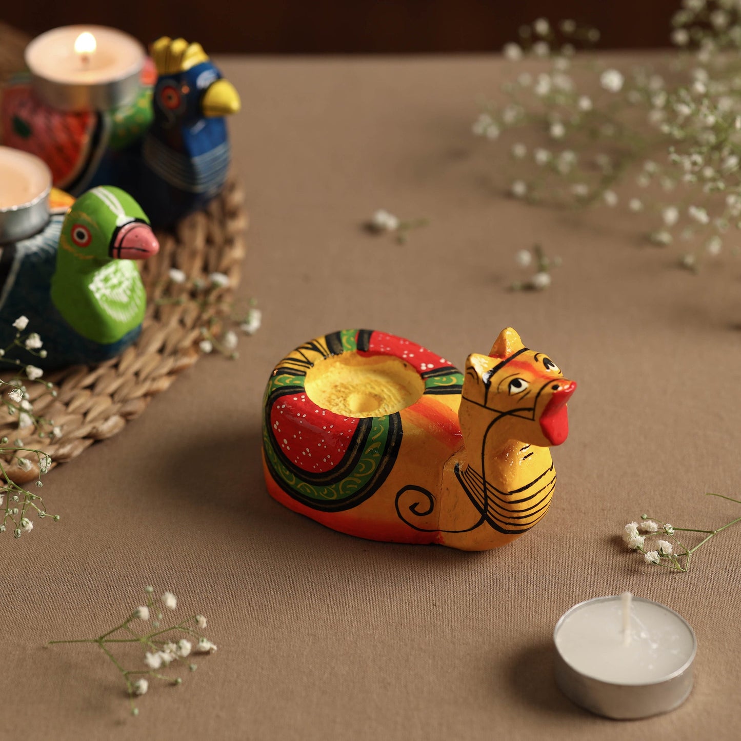 Banaras Handpainted Wooden Candle Holder
