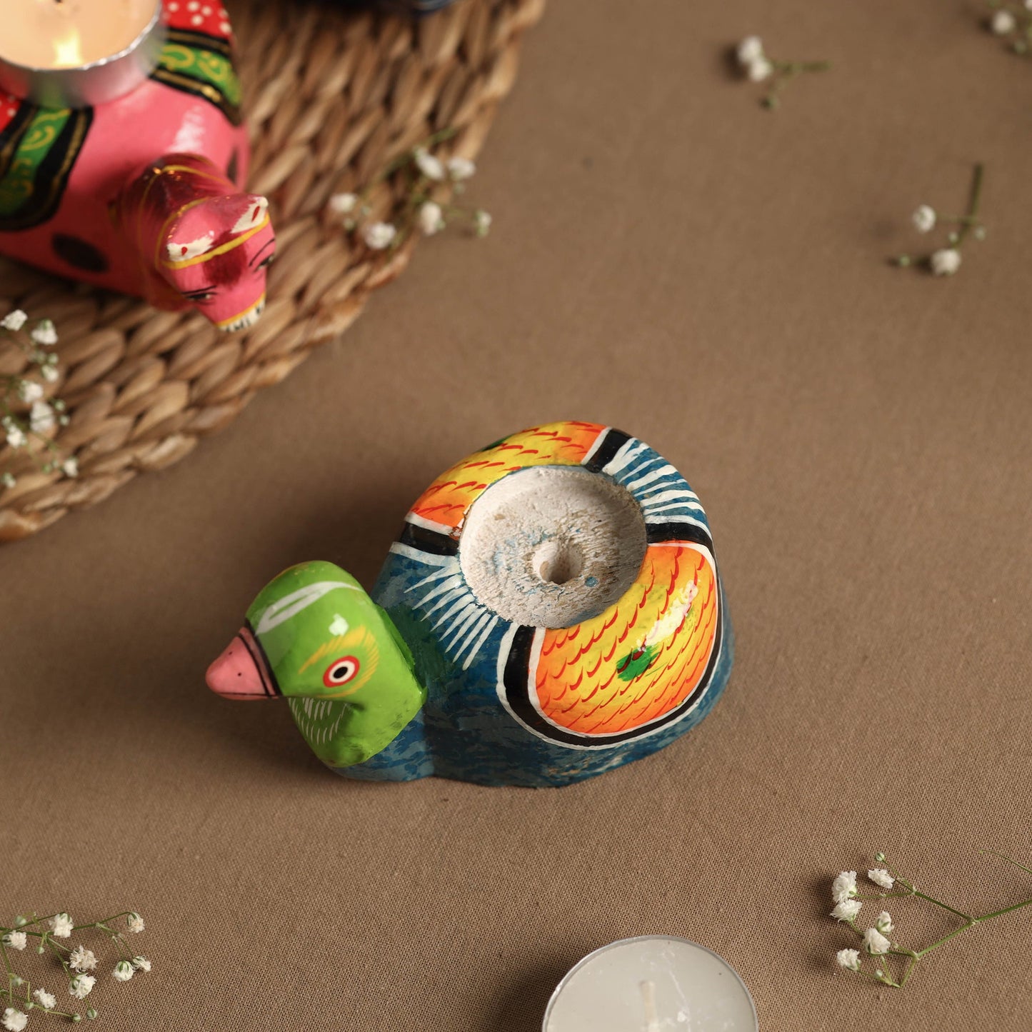 Banaras Handpainted Wooden Candle Holder