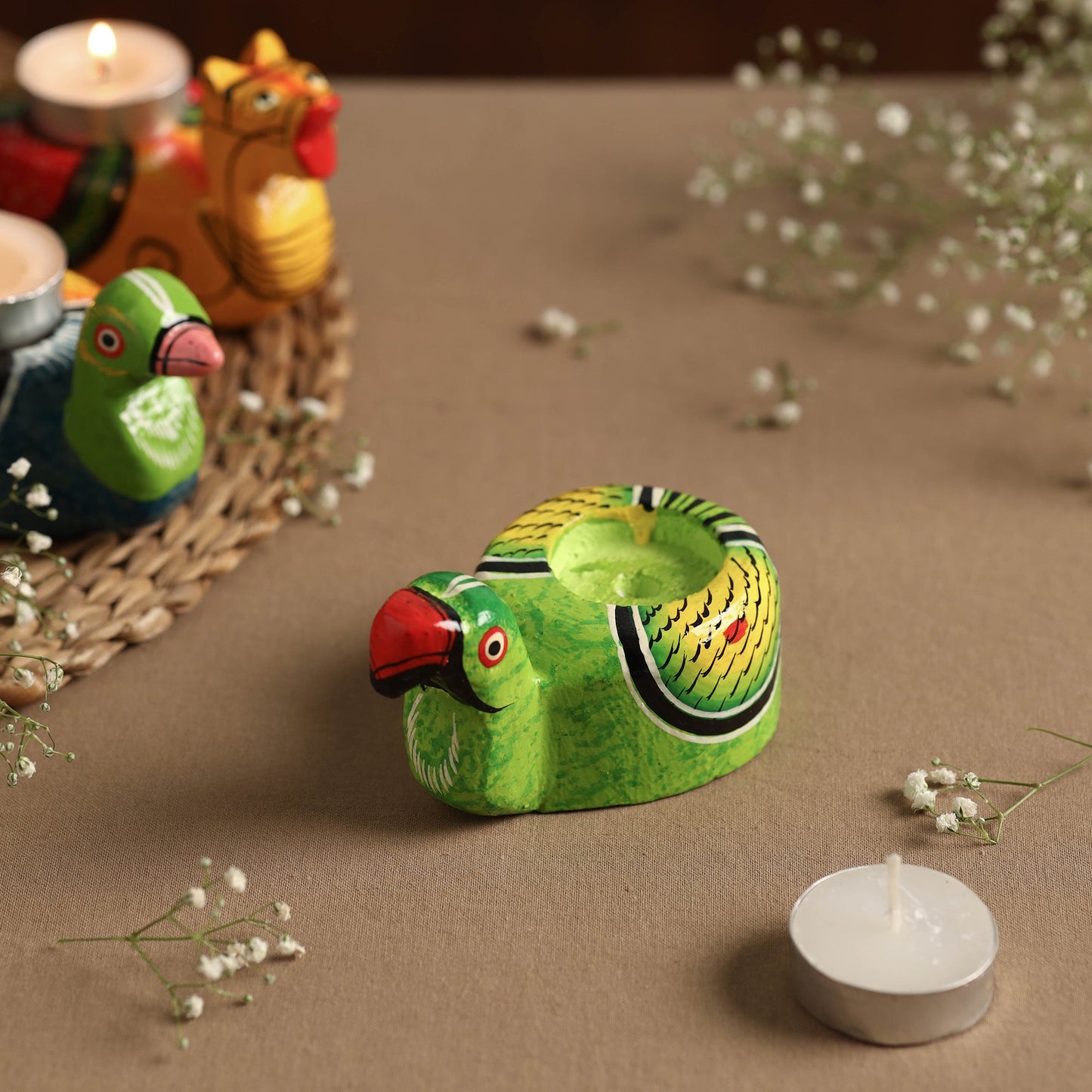 Banaras Handpainted Wooden Candle Holder