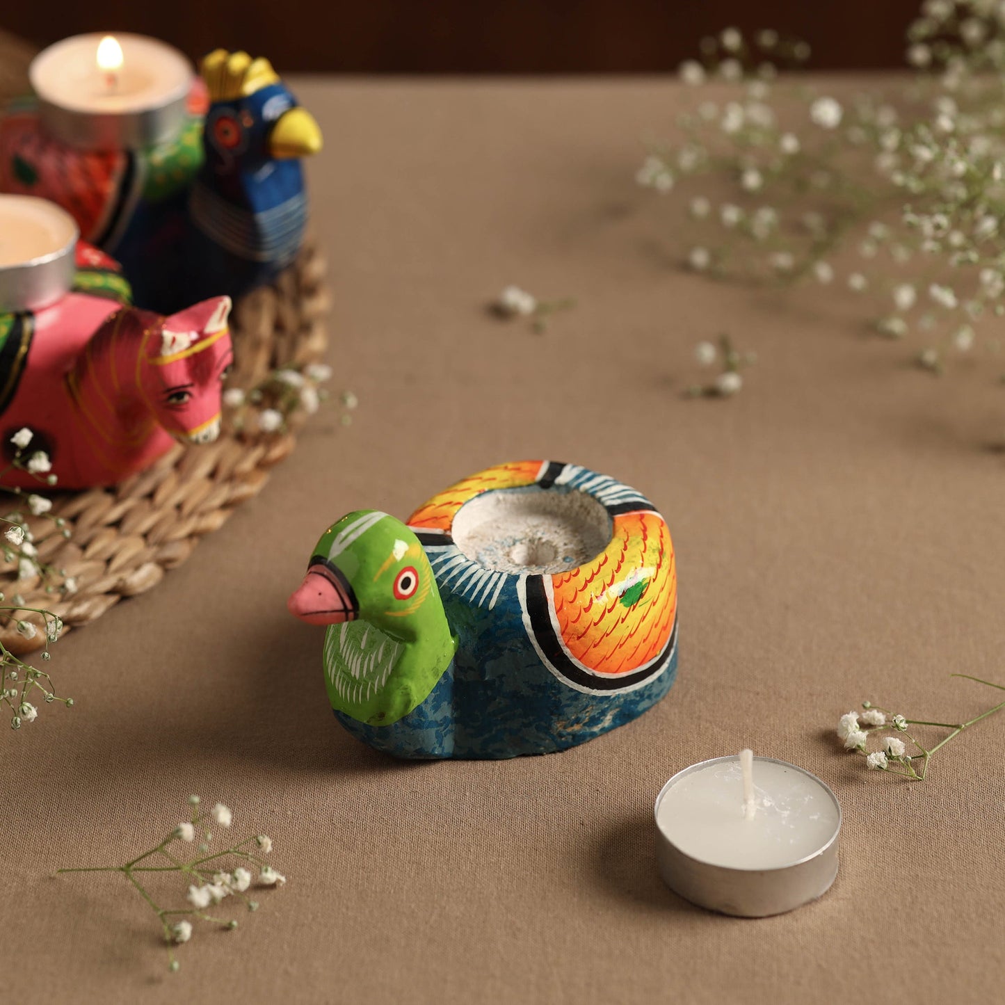 Banaras Handpainted Wooden Candle Holder