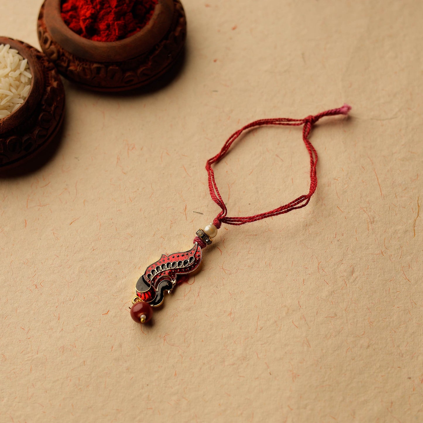 Handmade Meenakari Enamel Metal Bead Lumba Rakhi 88