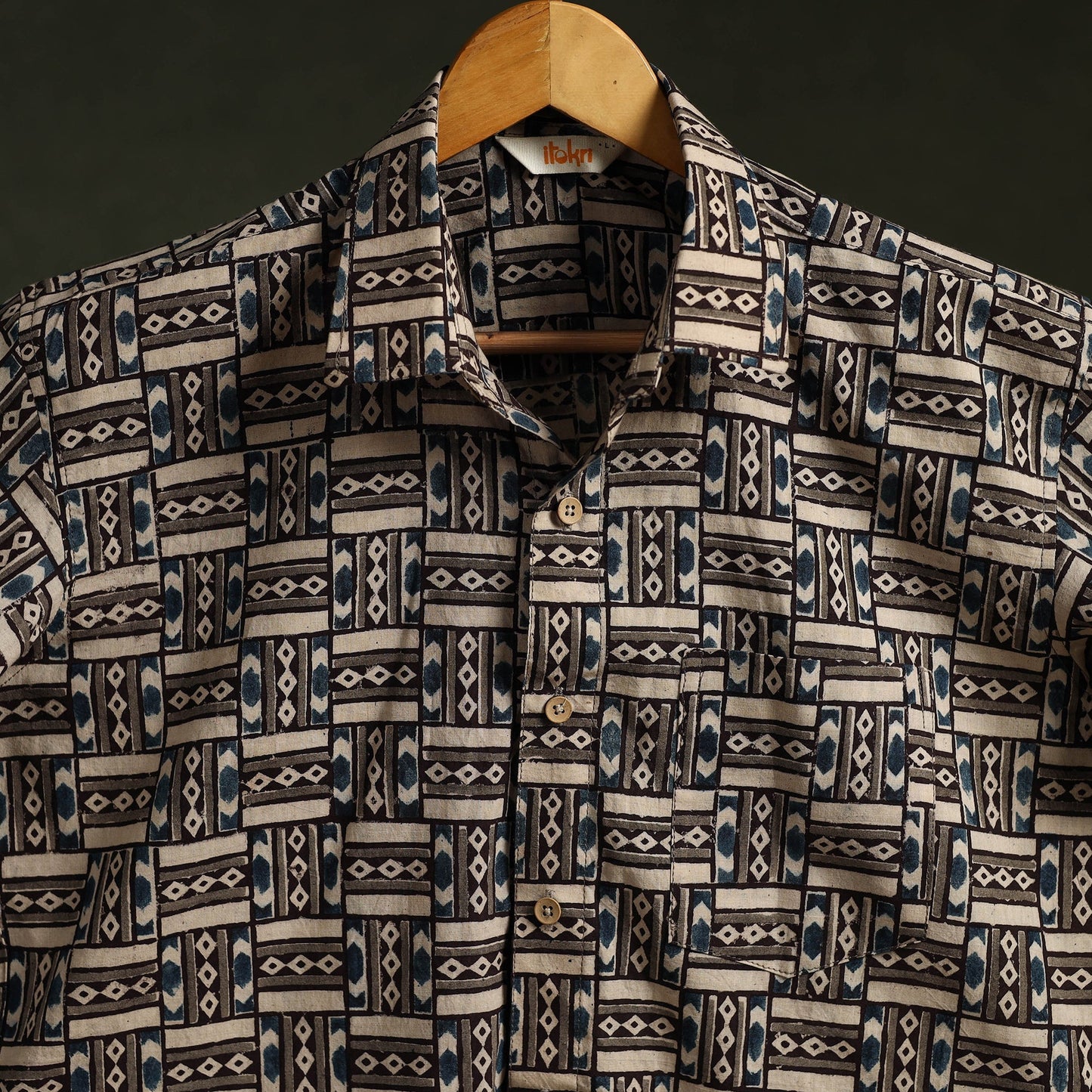 Pedana hand block print natural dyed cotton half sleeve men