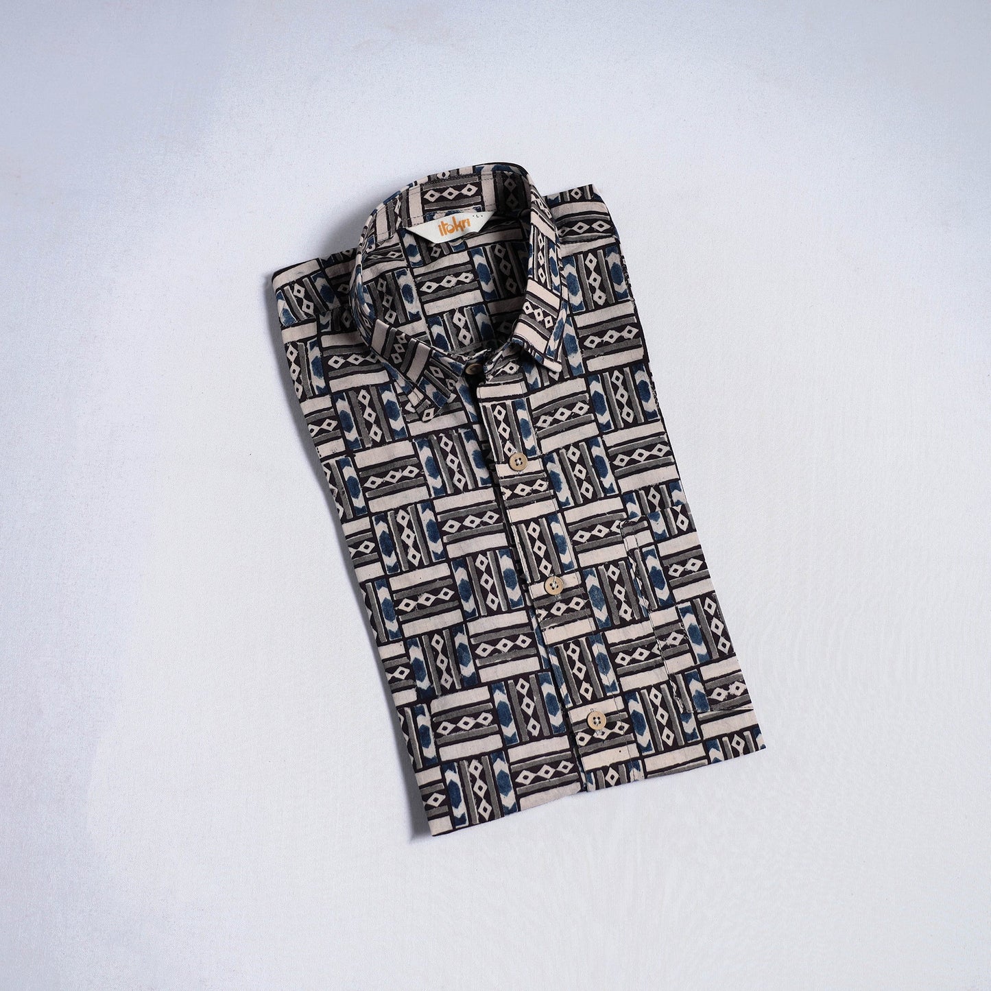 Pedana hand block print natural dyed cotton half sleeve men