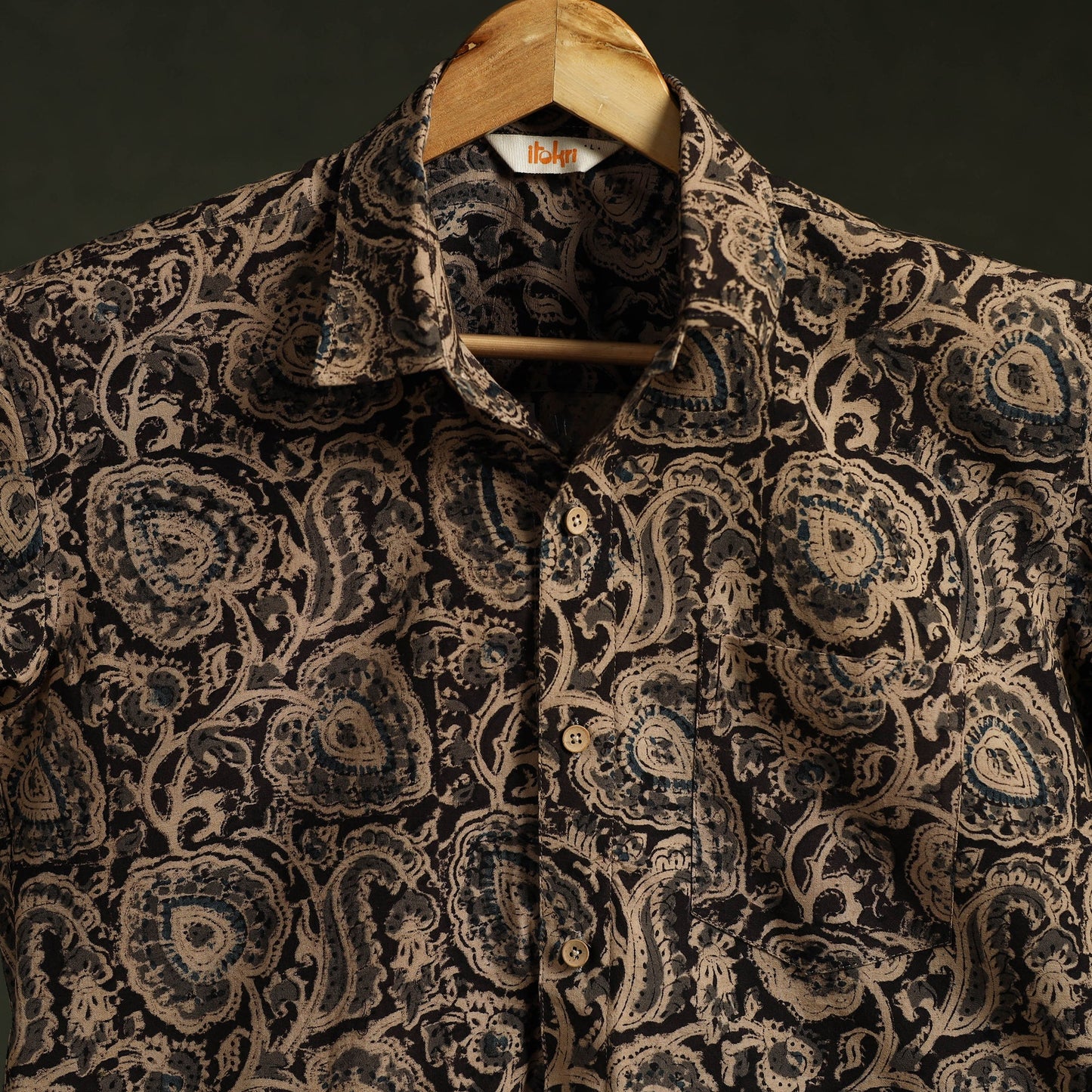 Pedana hand block print natural dyed cotton half sleeve men