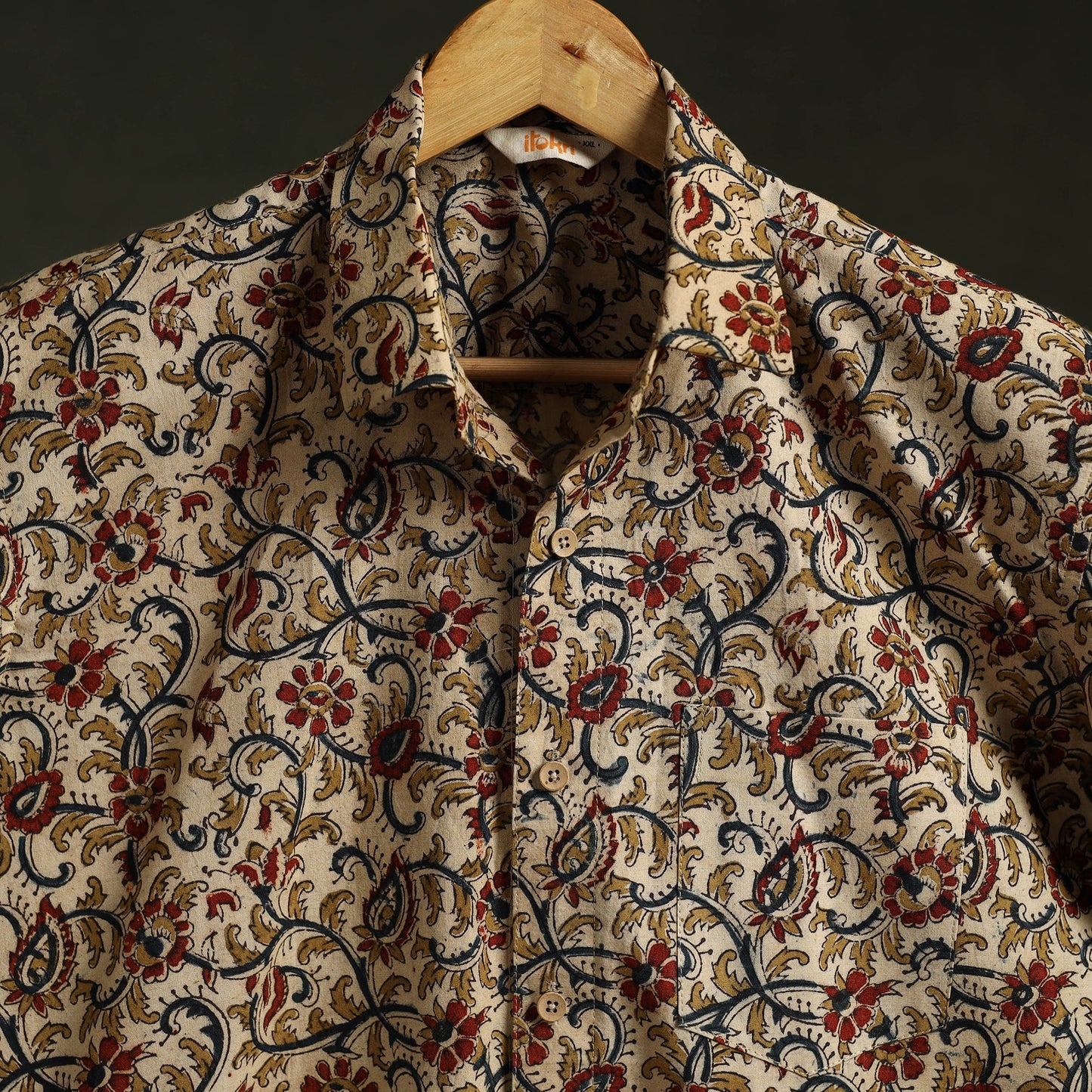 Pedana hand block print natural dyed cotton half sleeve men