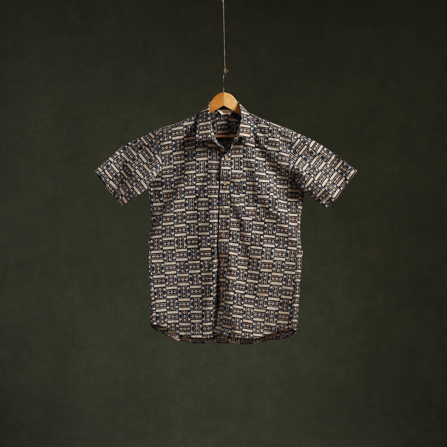 Pedana hand block print natural dyed cotton half sleeve men