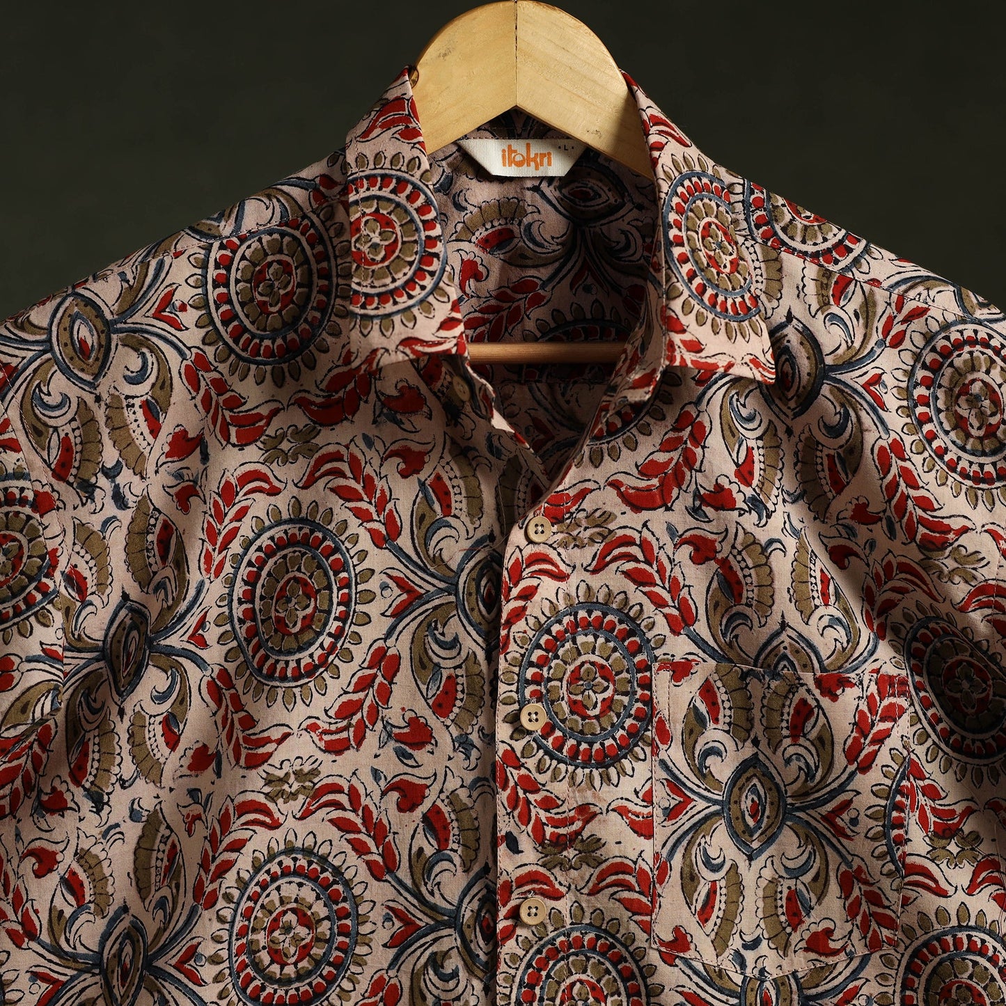 Pedana hand block print natural dyed cotton half sleeve men