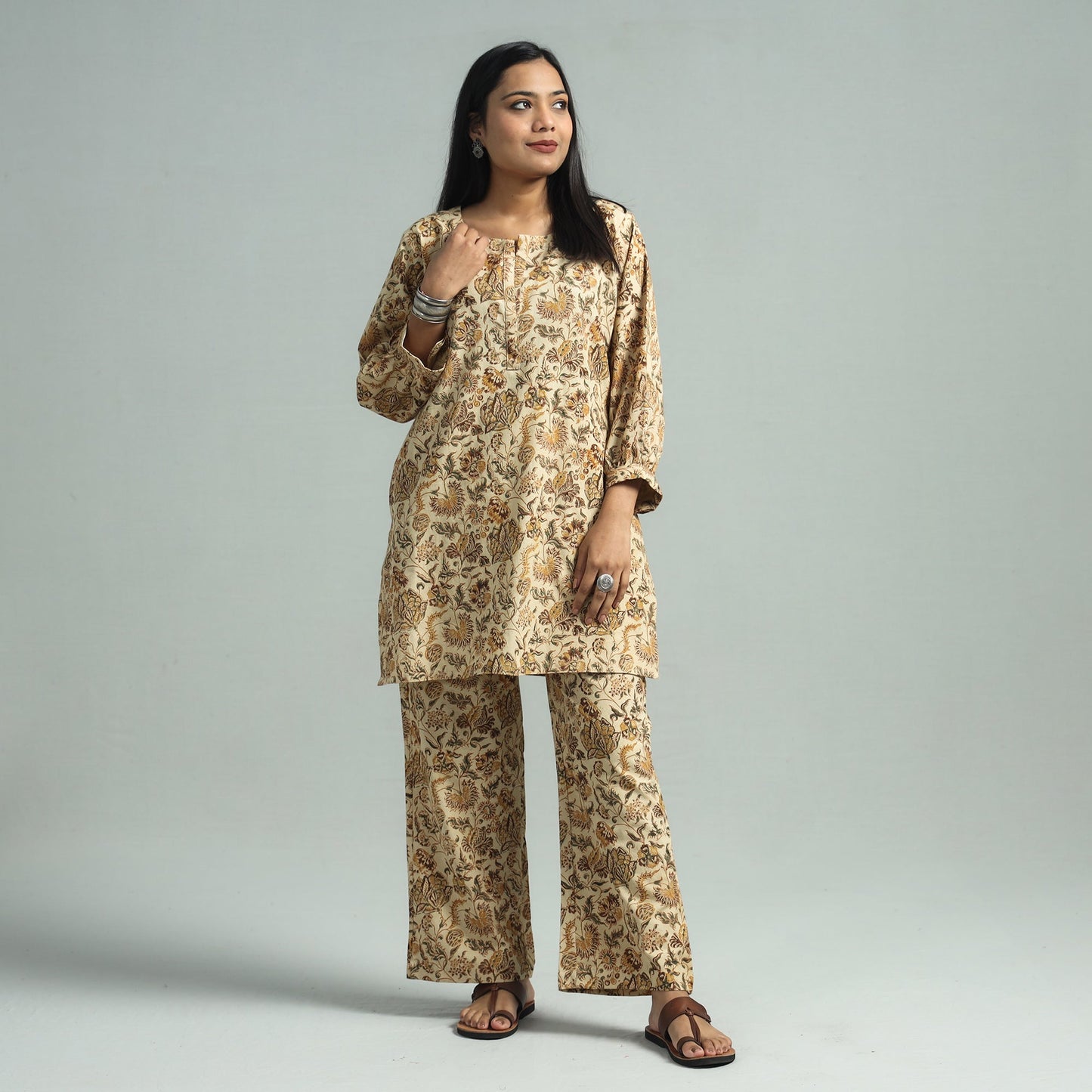 Pedana kalamkari block printed cotton co-ord set