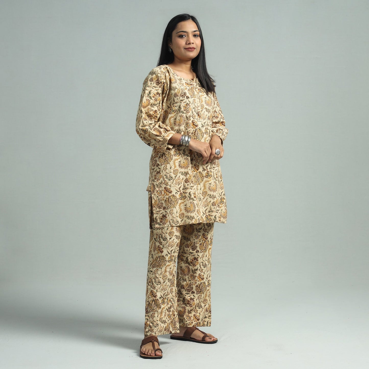 Pedana kalamkari block printed cotton co-ord set