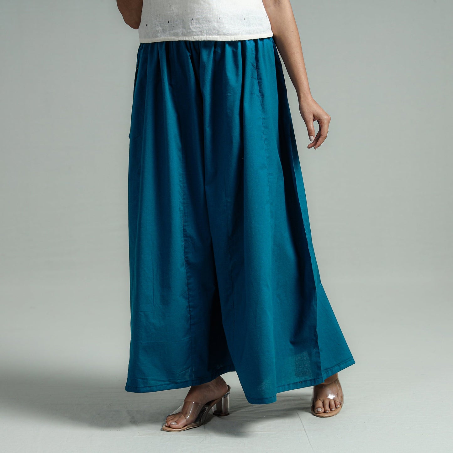 Persian blue - plain dyed cotton flared palazzo