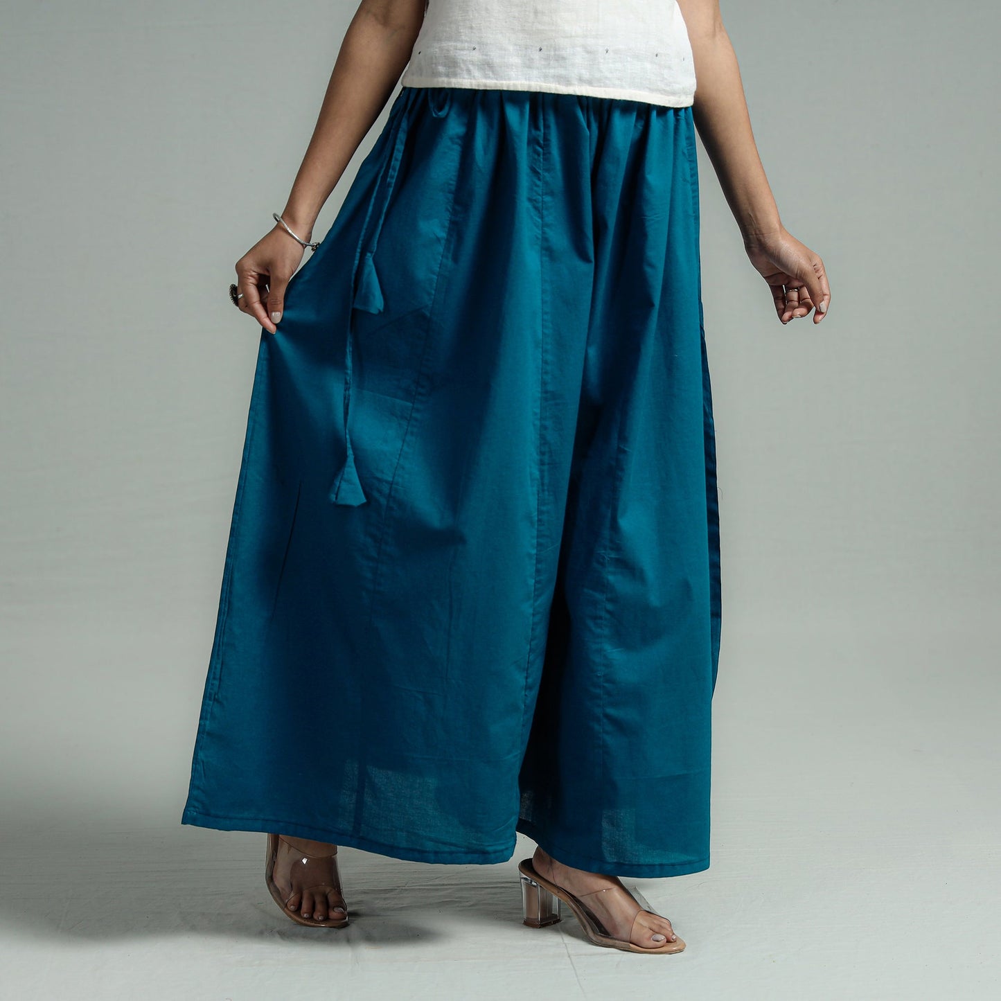 Persian blue - plain dyed cotton flared palazzo