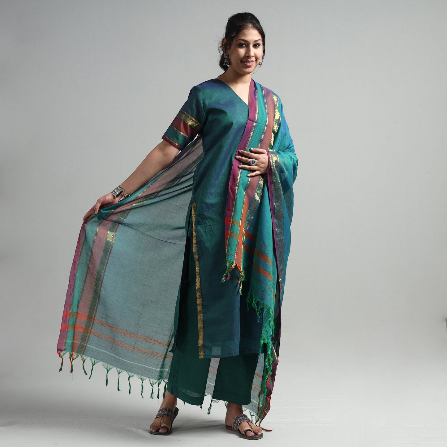 Persian green - dharwad cotton kurta with palazzo & dupatta