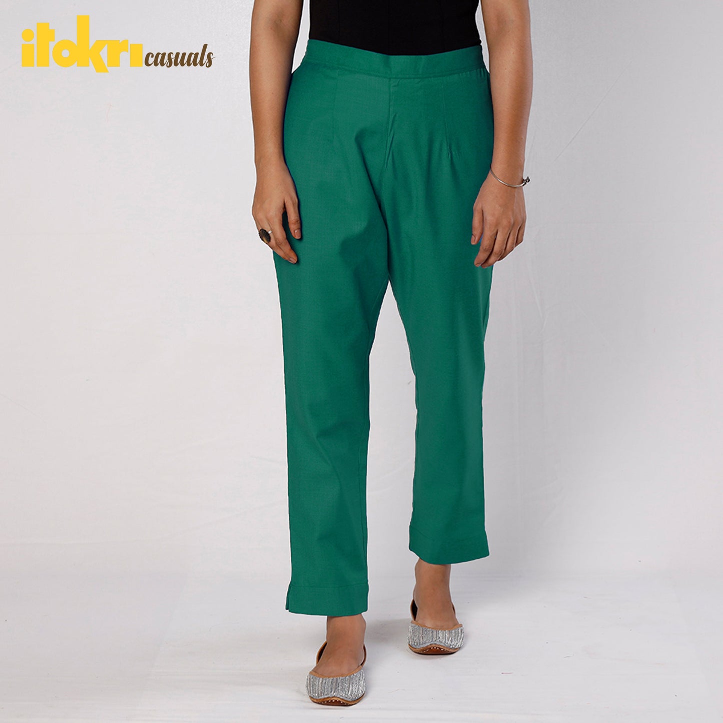 Persian Green Flex Cotton Tapered Casual Pant for Women Online l iTokri.com