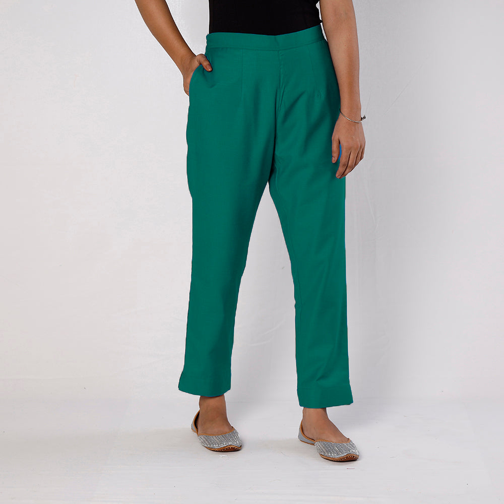 Persian Green Flex Cotton Tapered Casual Pant for Women Online l iTokri.com