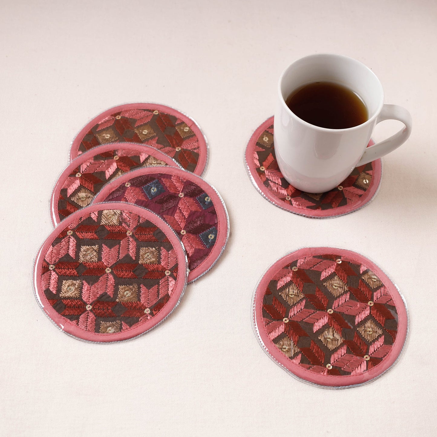 Phulkari Hand Embroidery Laminated Coasters