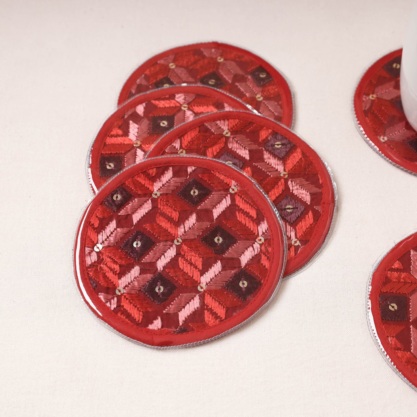 Phulkari Hand Embroidery Laminated Coasters