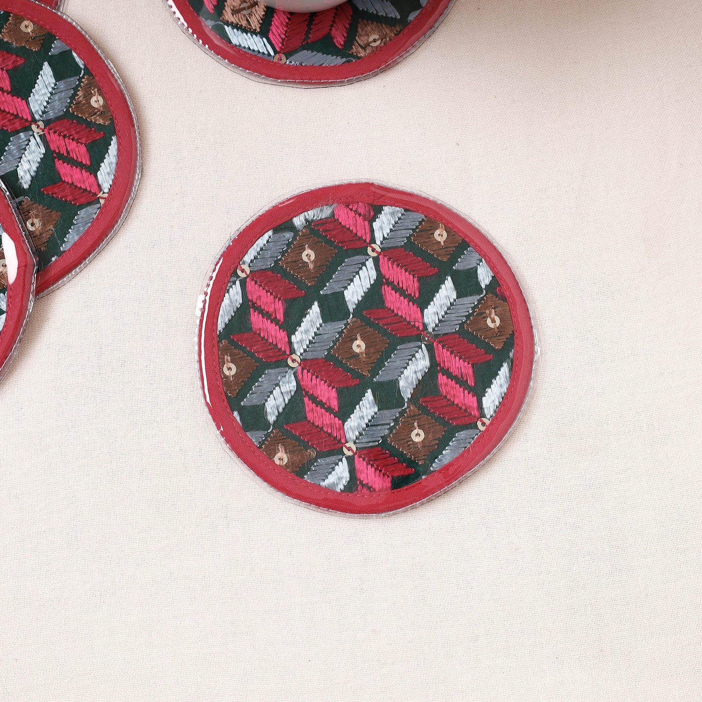 Phulkari Hand Embroidery Laminated Coasters